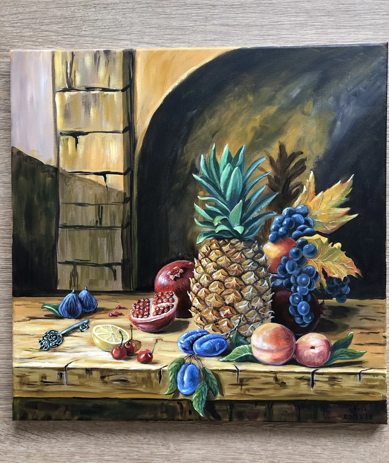 Akrylmålning Stilleben med ananas av Sviatlana Paleskaya