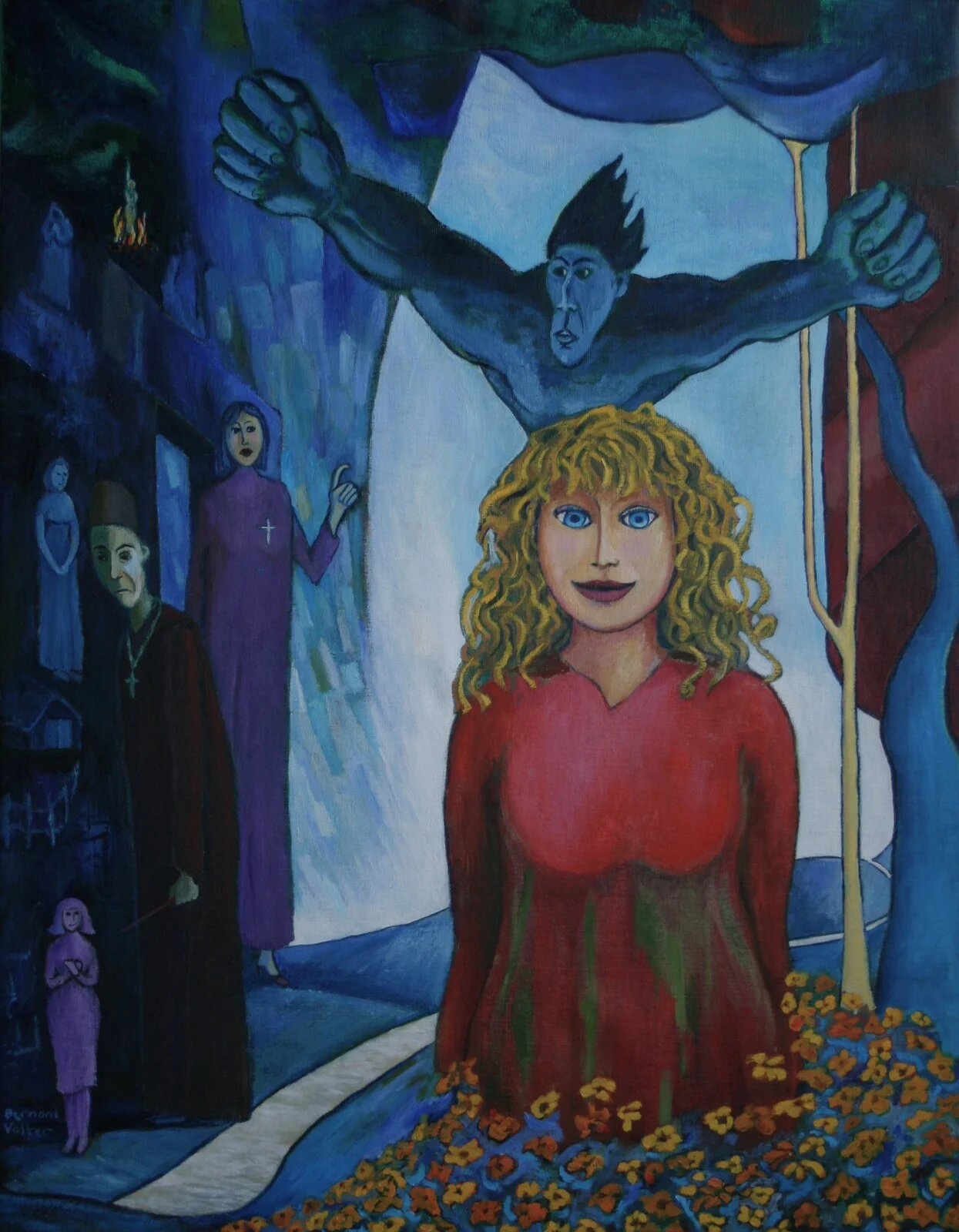Oljemålning Zofia, Magni and the church people av Bernard Valter