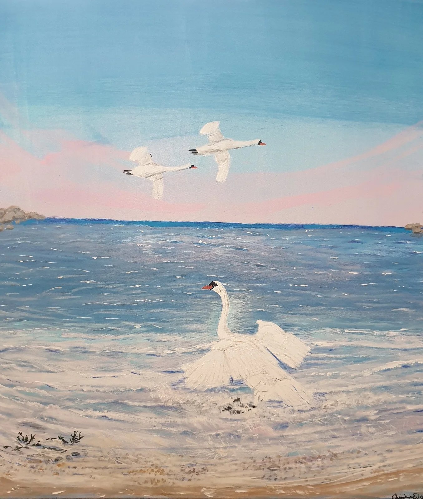 Akrylmålning Svanar av Christina Erlandsson