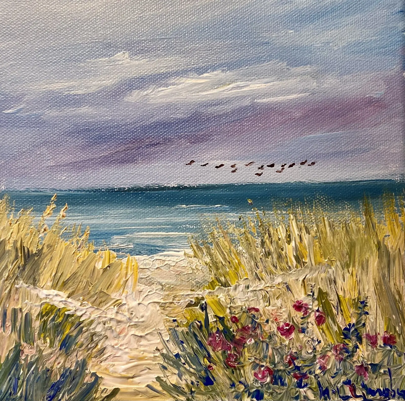 Akrylmålning Fågelstrecket av Marie-Louise Ljungberg