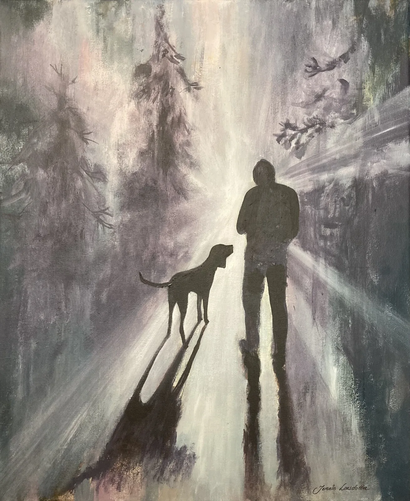 Akrylmålning En man och hans hund av Jennie Larsdotter