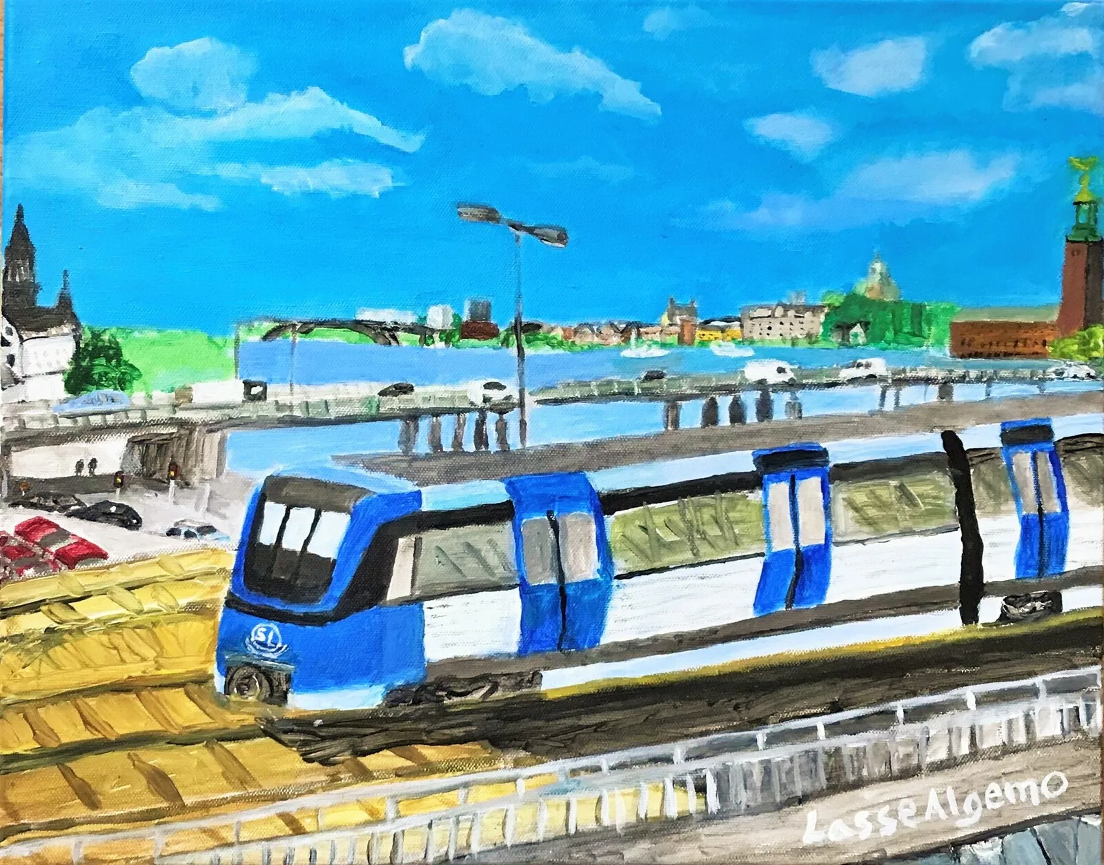 Akrylmålning Tunnelbana i Stockholm av Lasse Algemo