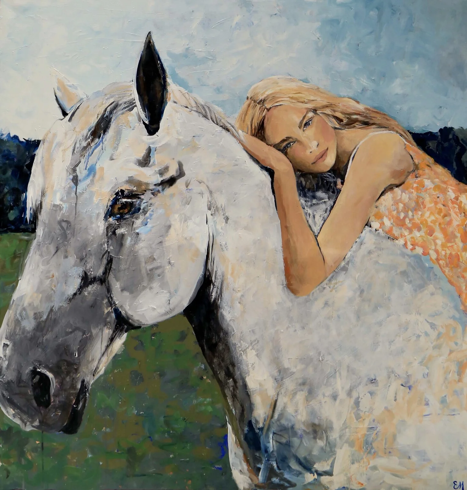 Oljemålning Running from daylight av Emma Malm