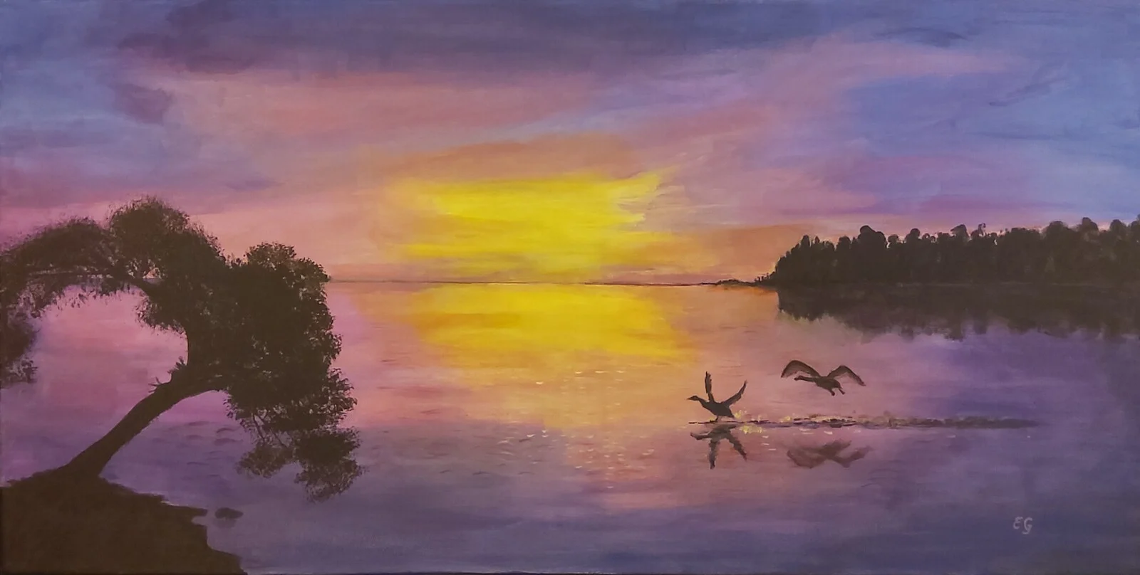 Akrylmålning Kvällshimmel vid havet av Eva Garami