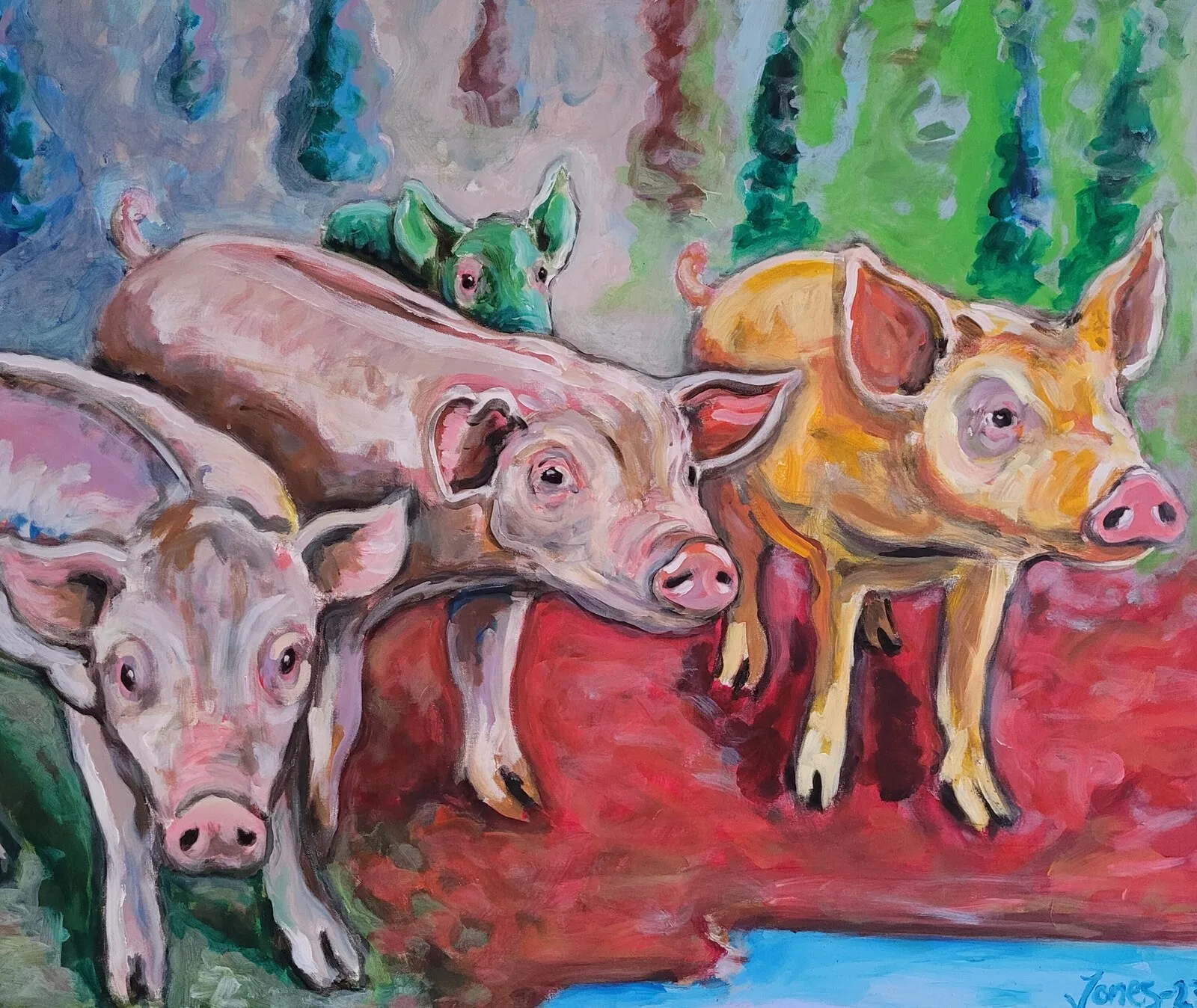 Akrylmålning Pigs Quest av Jonas Jones