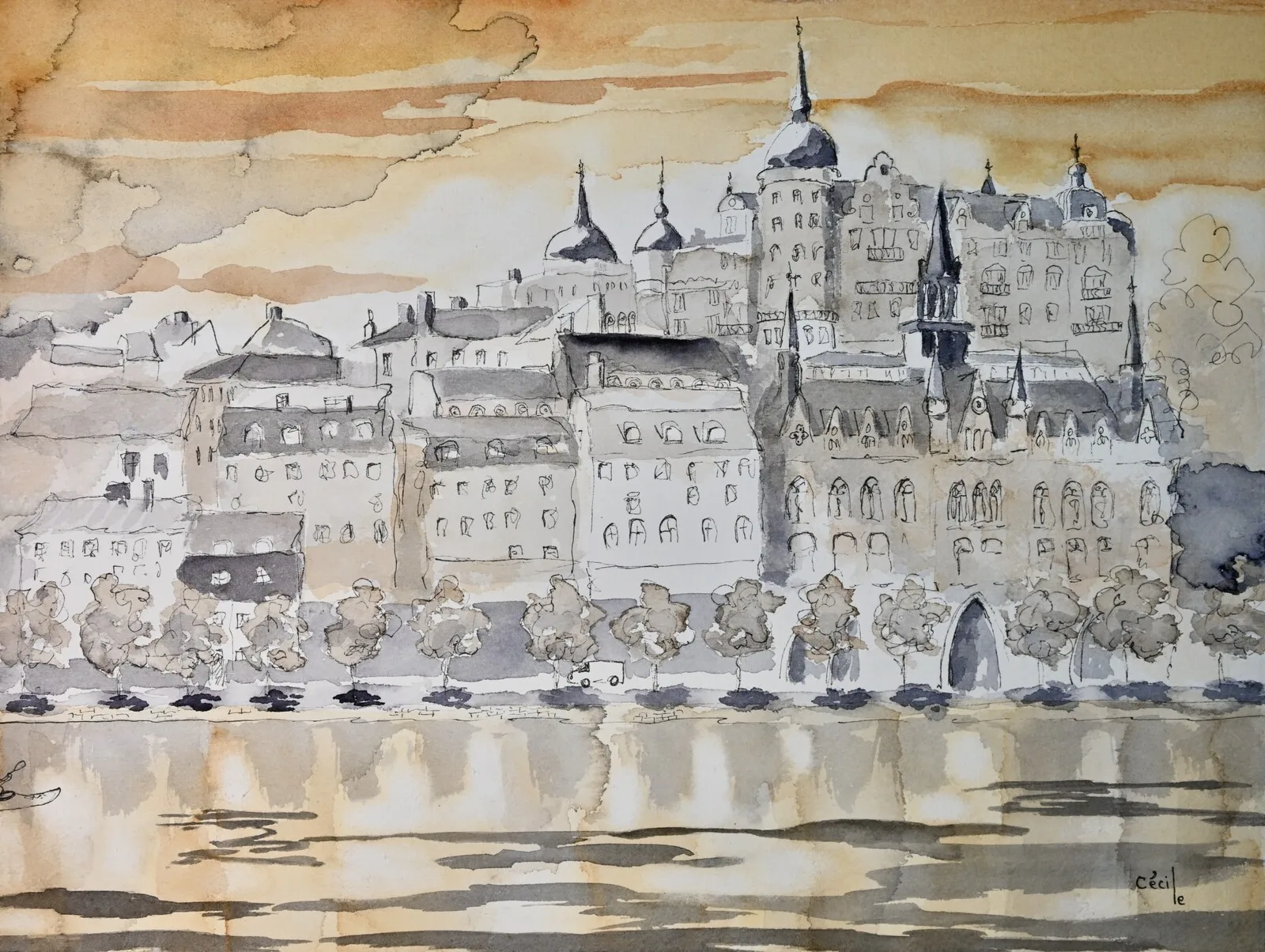 Akvarell Kajaken av Cécile Hansson
