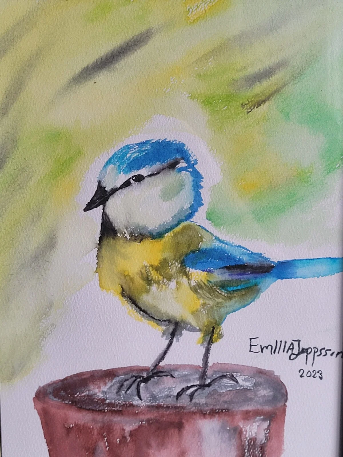 Akvarell Blåmes av Emilia Jeppsson