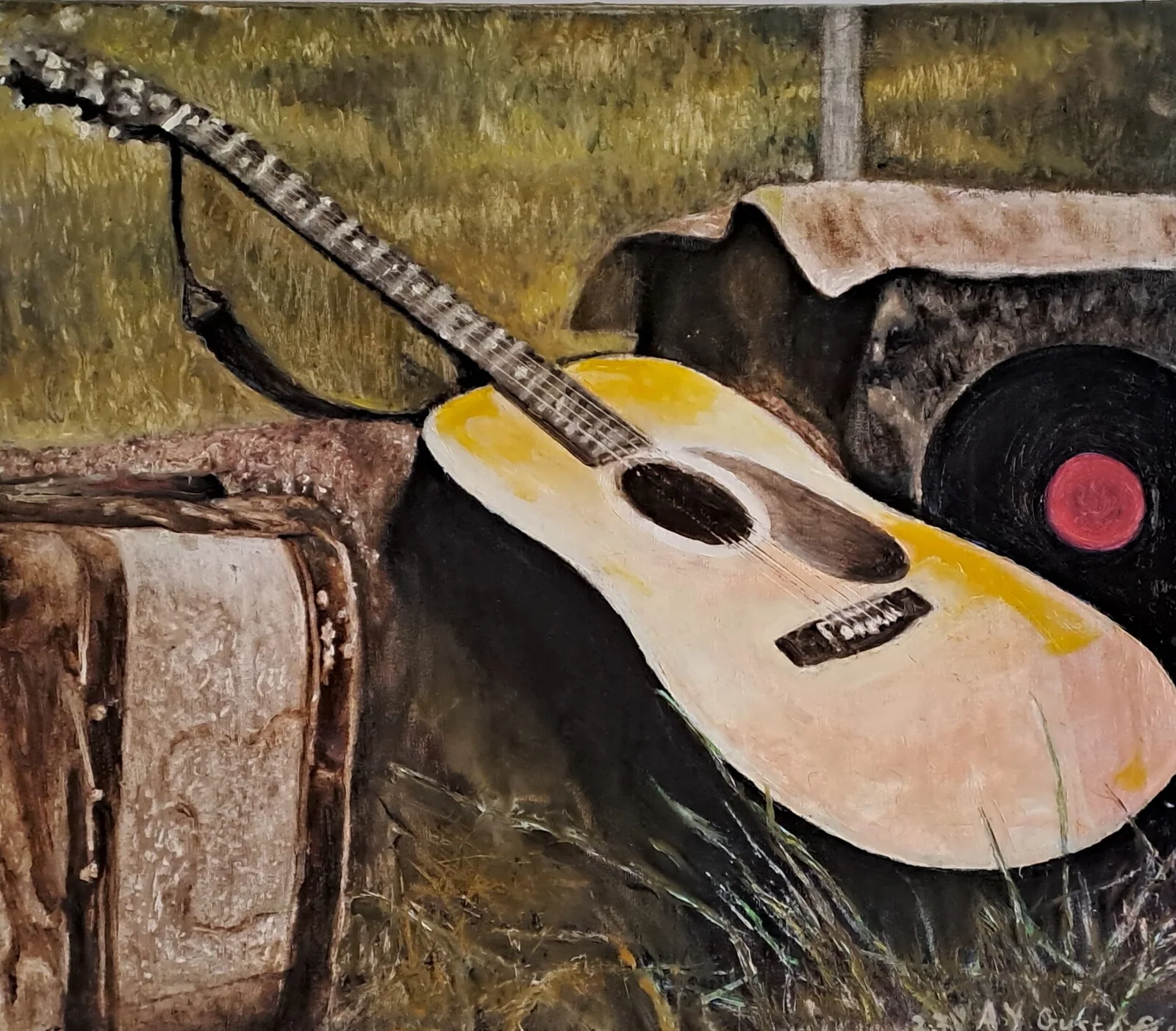 Oljemålning Gitarr av Ala Gustafsson