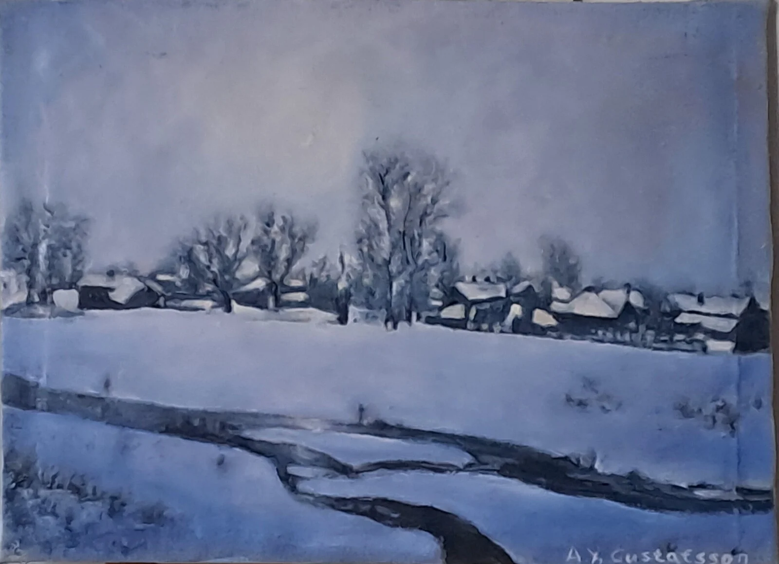 Oljemålning By av Ala Gustafsson