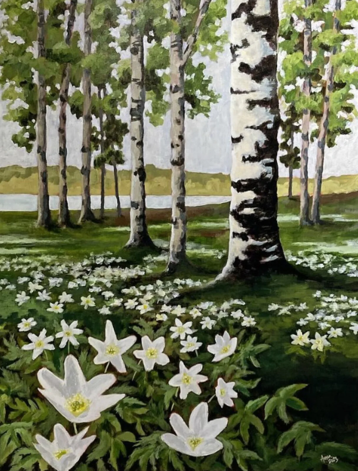 Akrylmålning Vitsippsbacken av Anna Sundkvist / @veras_akvareller