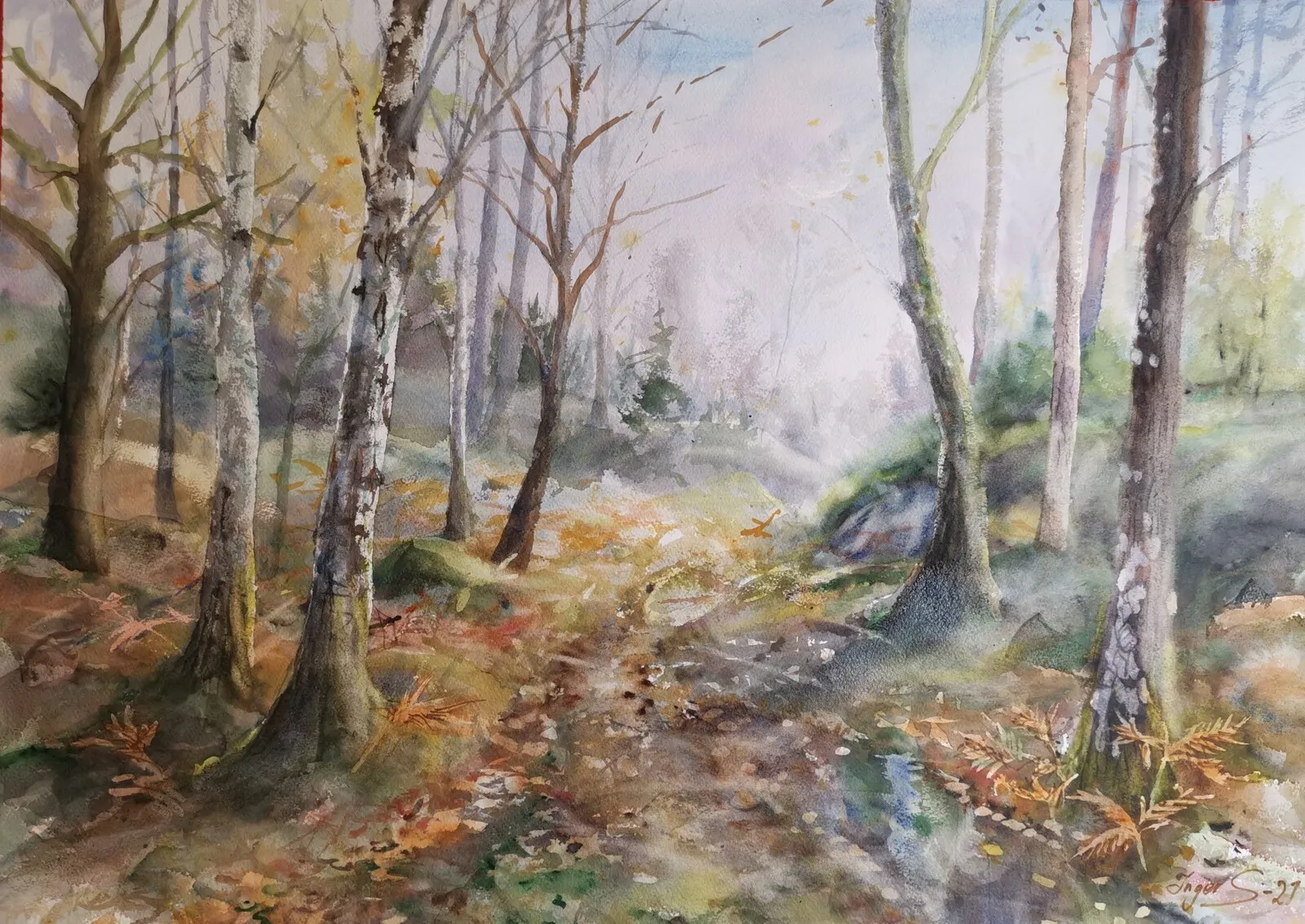 Akvarell Skogsstig av Inger Sundberg