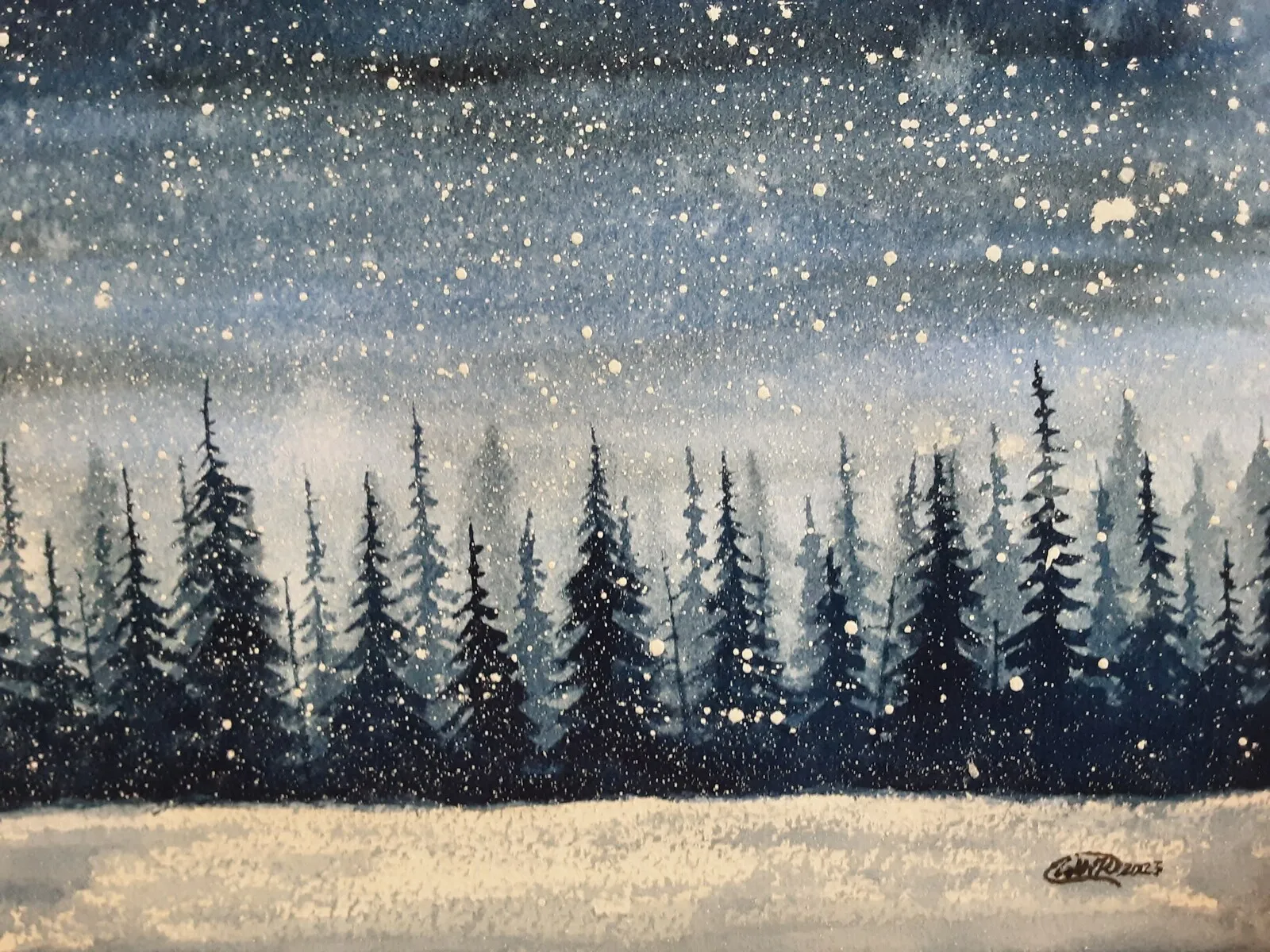 Akvarell Silent night av Wei Hing Rosenkvist