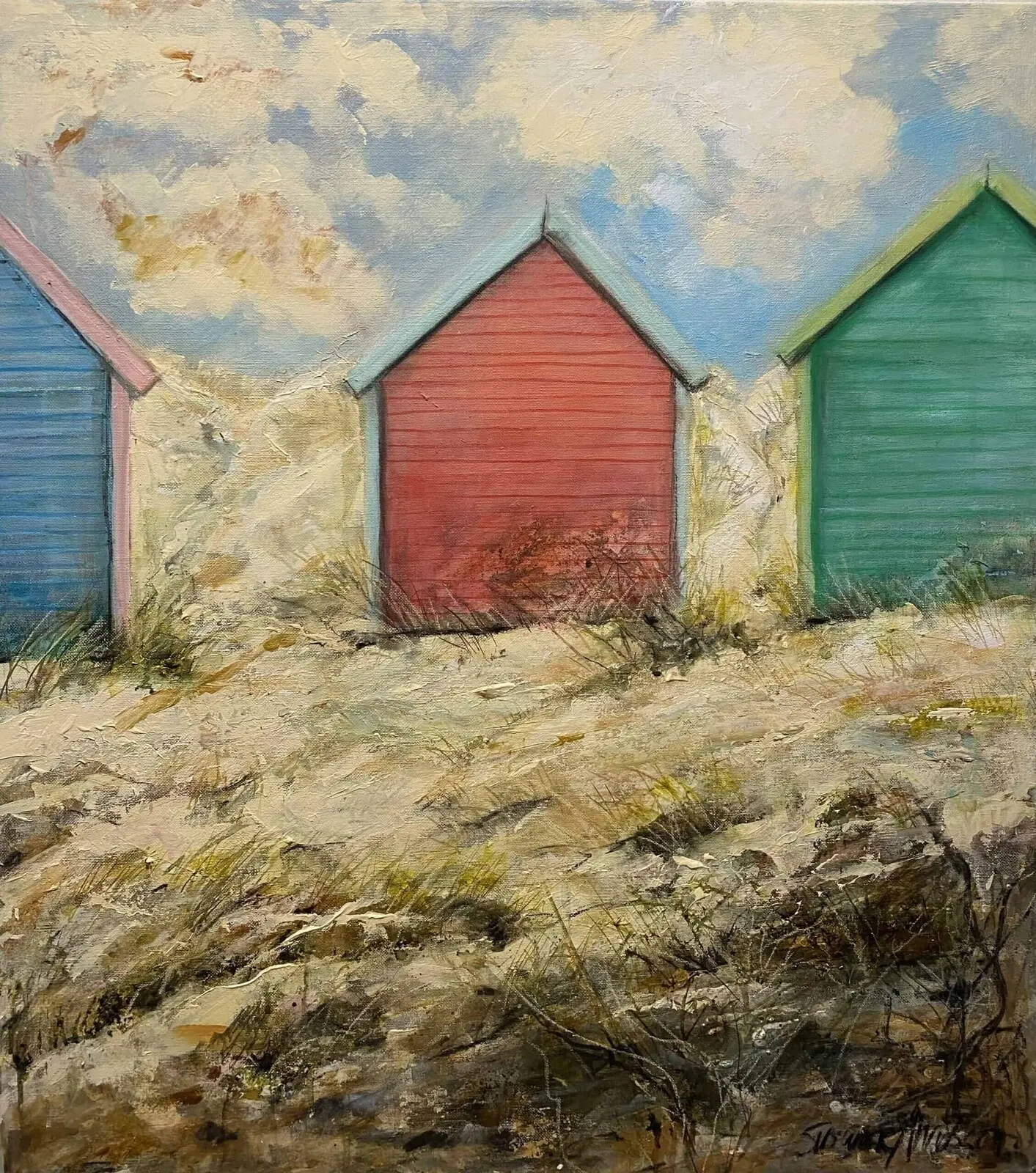 Oljemålning Färgstänk vid Strandkanten av Susanne Arvidsson