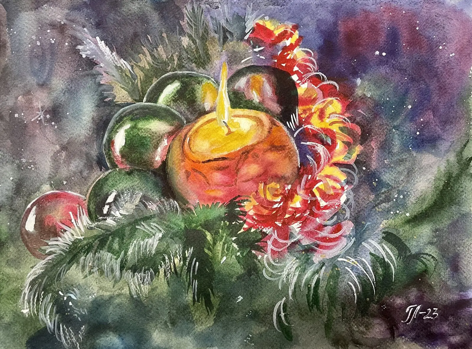 Akvarell God Jul! av Tanya Lundmark