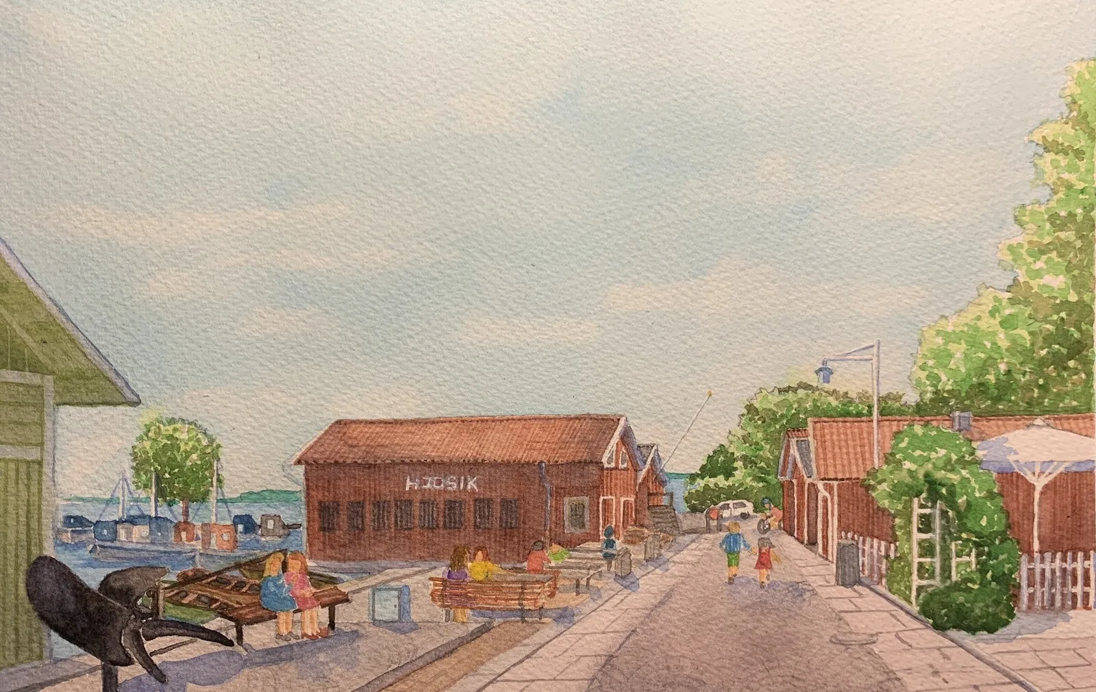 Akvarell I Hjo hamn av Nina Gillbo