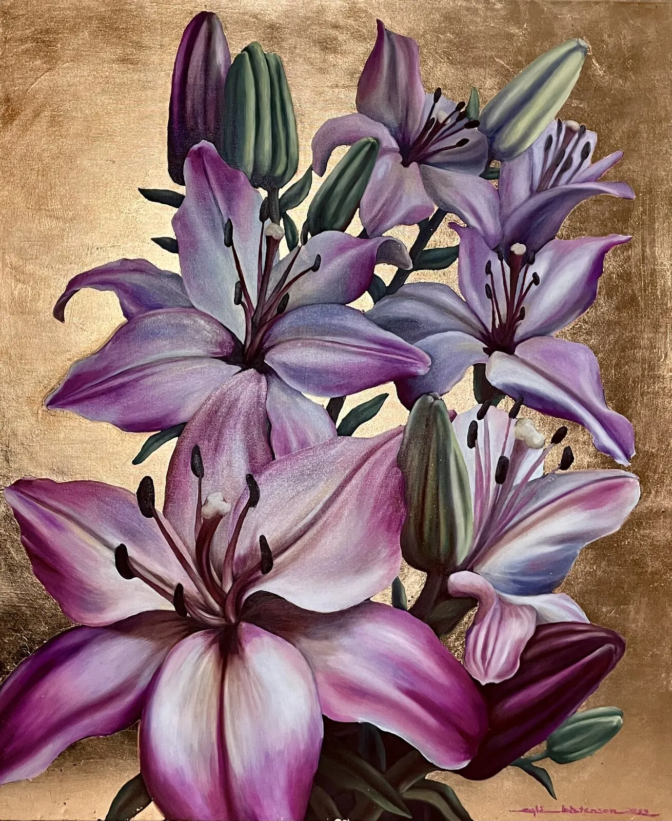 Oljemålning Lilies of the garden - Trädgårdens liljor av Egle Kristensen