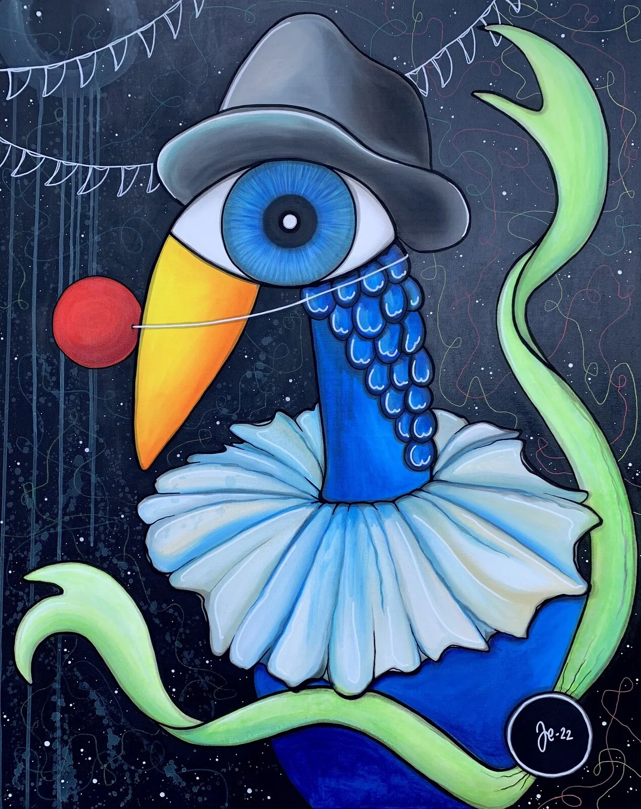 Akrylmålning En clown skrattar sällan ensam av Jenny ’Blue’ Johansson