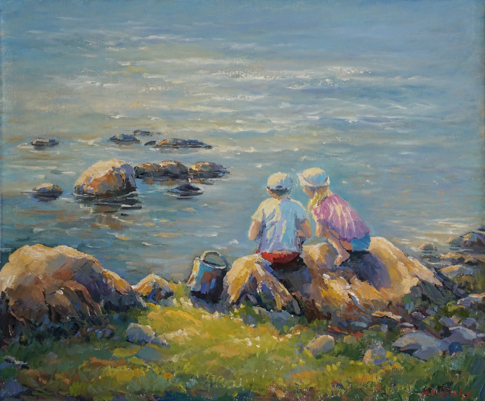 Oljemålning Krabbfiske av Rosmarie Leisky