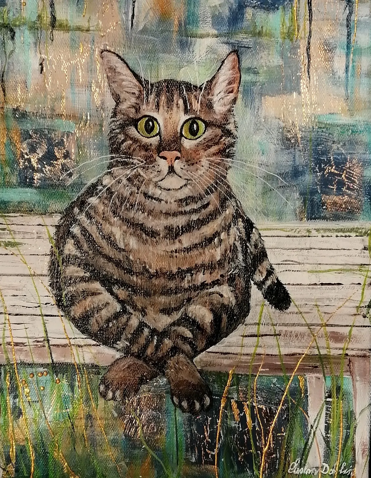 Akrylmålning Katten spanar av Susann Dahlin