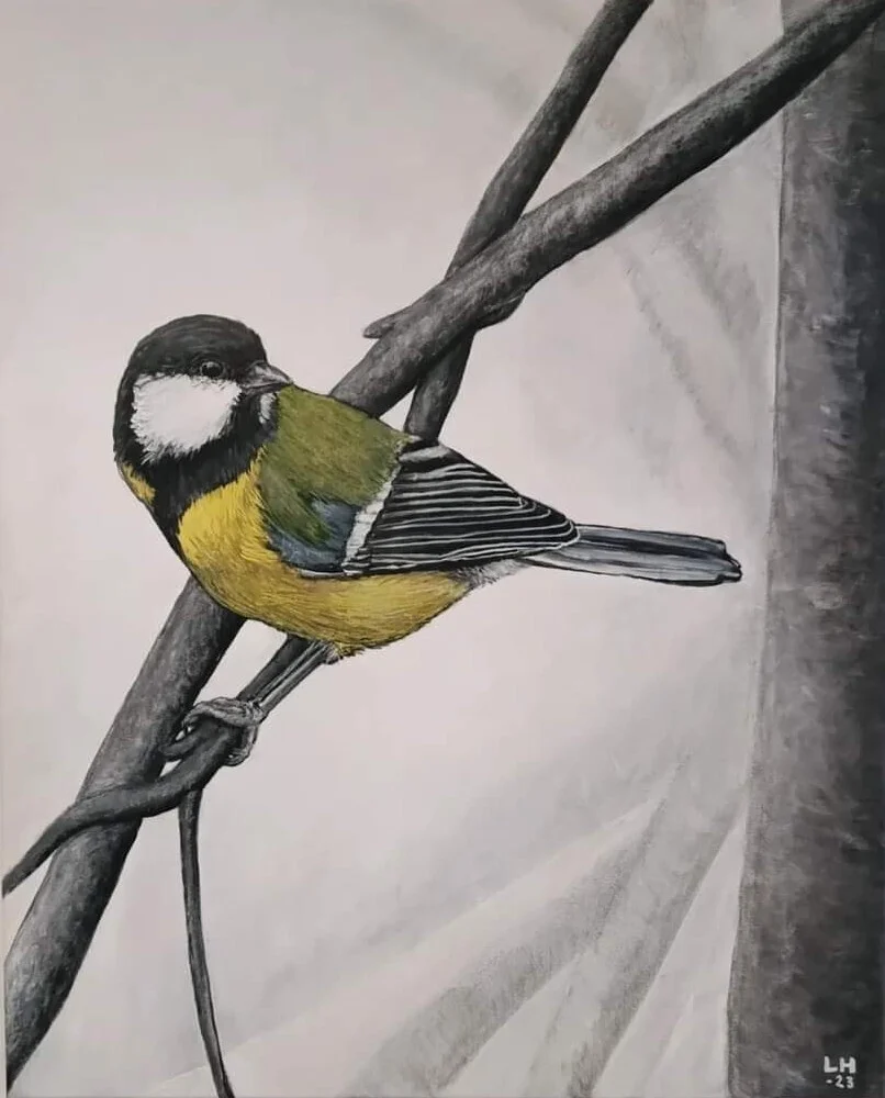 Akrylmålning Talgoxe av Linus Hjälmeby