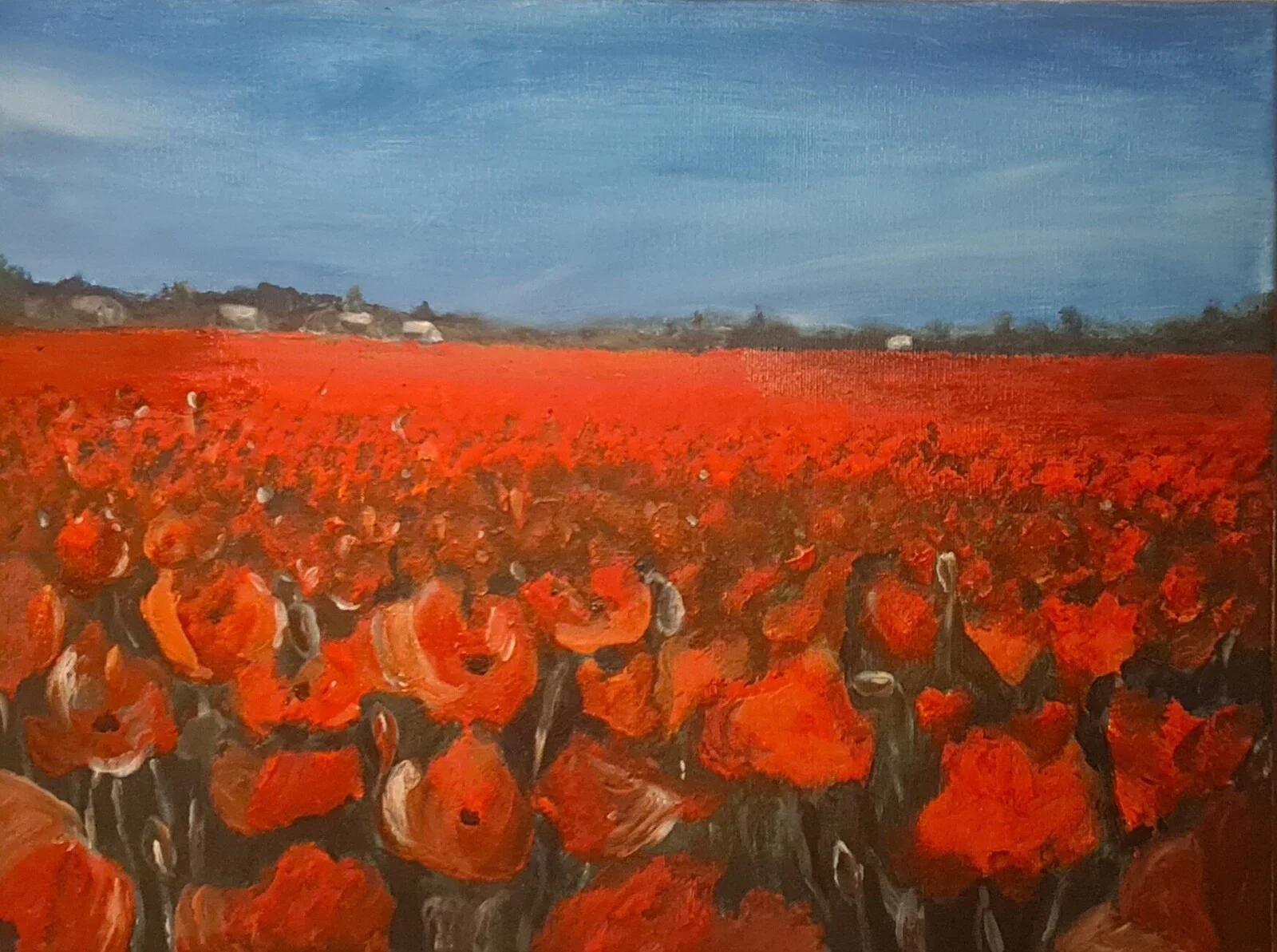 Akrylmålning Vallmofält av Mårten Strömberg