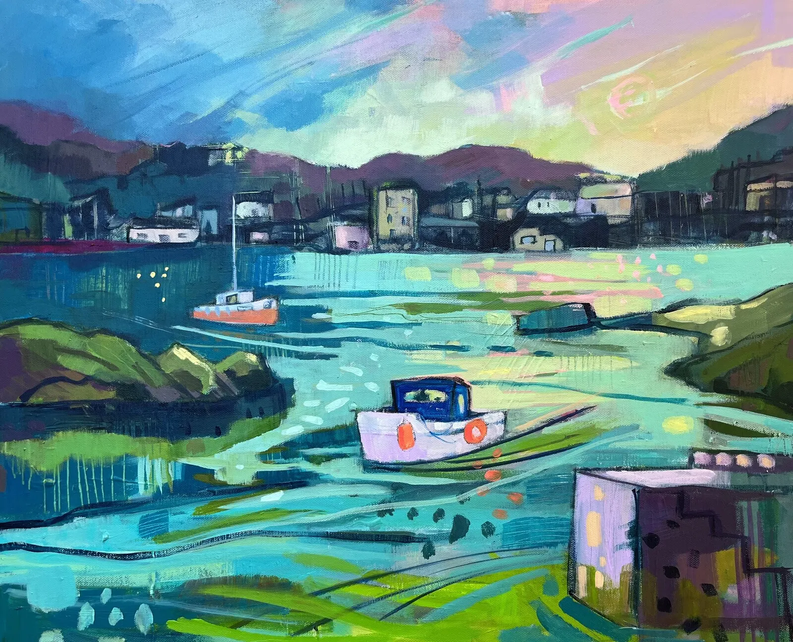 Akrylmålning When the boat comes in av Katie Dalros-Bingham