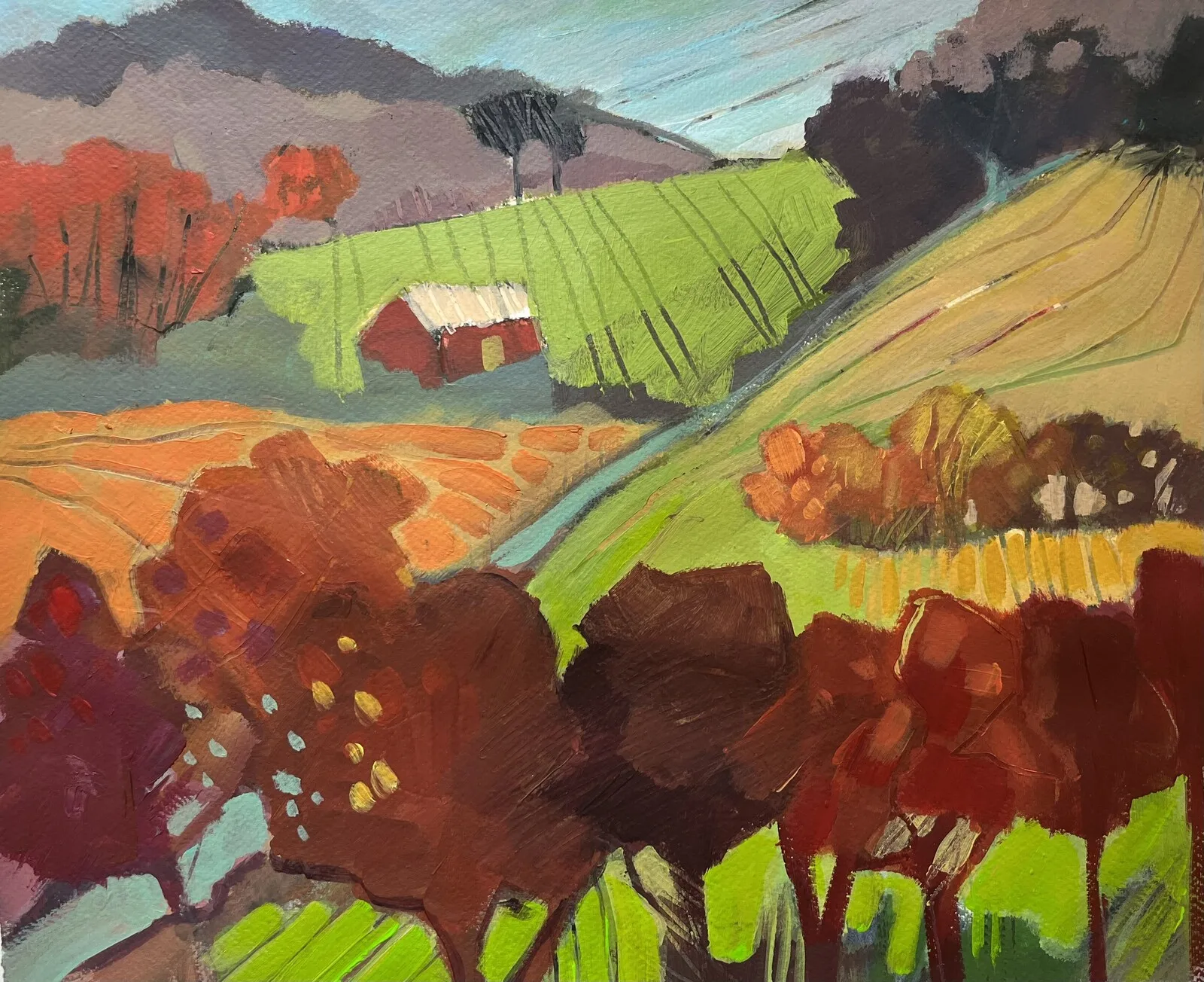 Akrylmålning Autumn Valley av Katie Dalros-Bingham