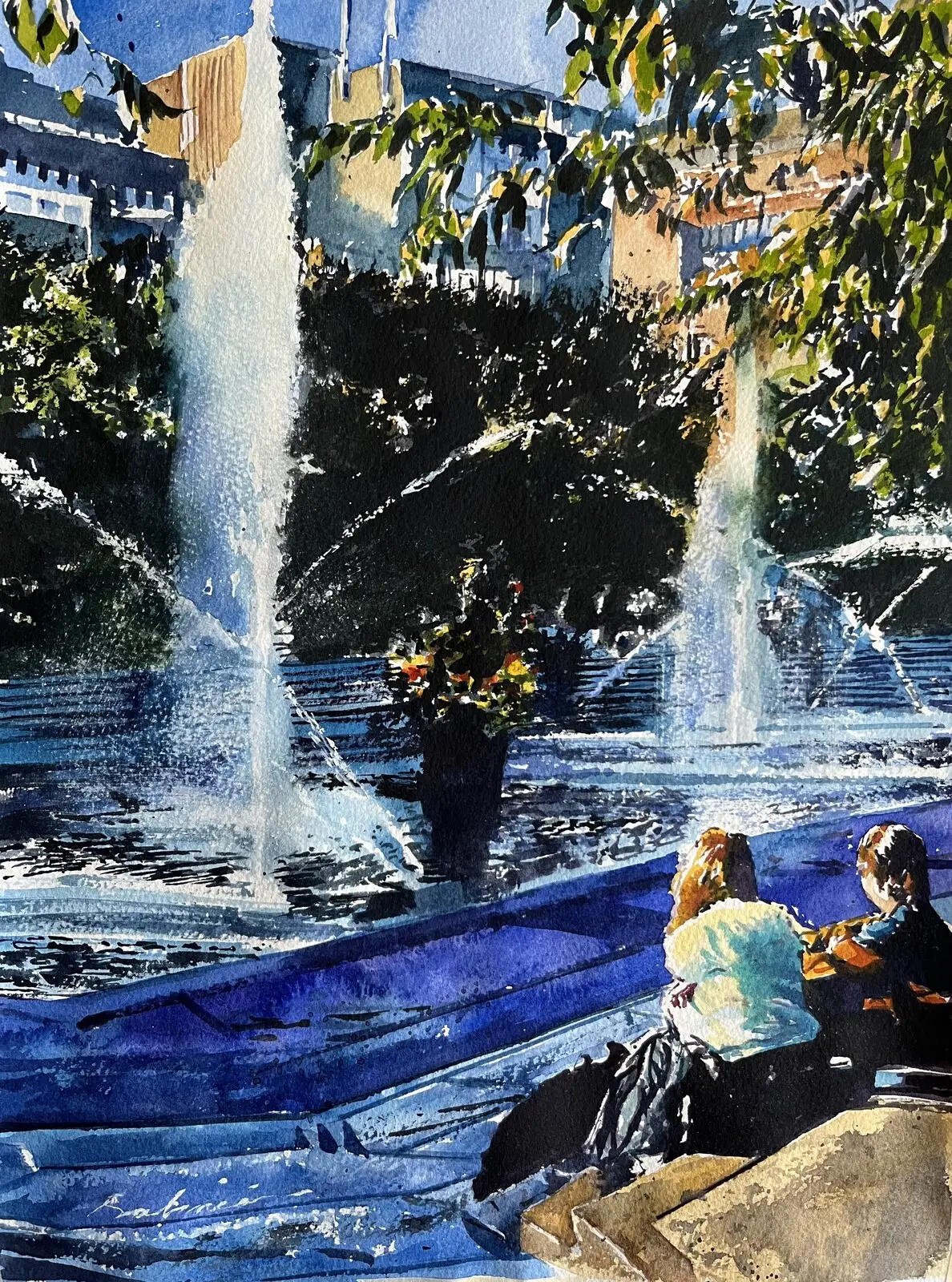 Akvarell Sommar i Kungsträdgården av Kourosh Safinia