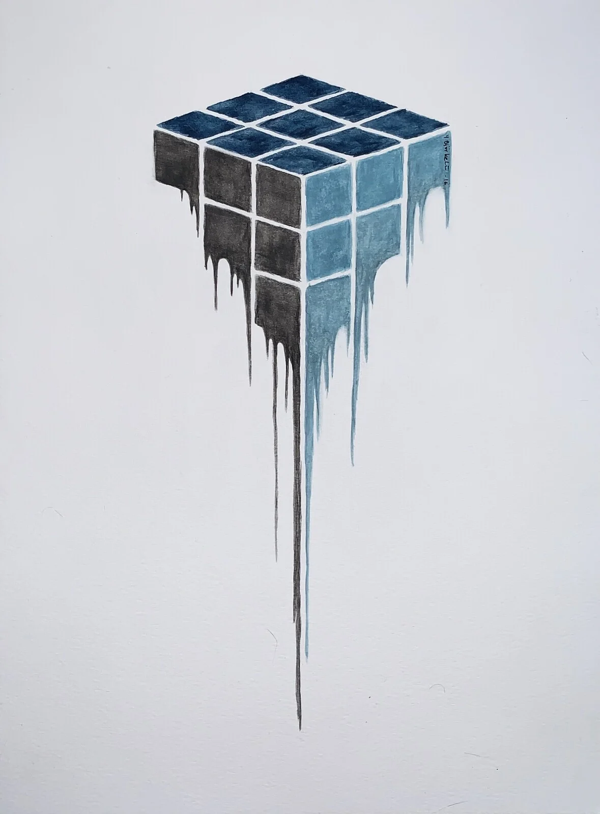 Akvarell Rubiks blues av Ylva Bjärkelöv