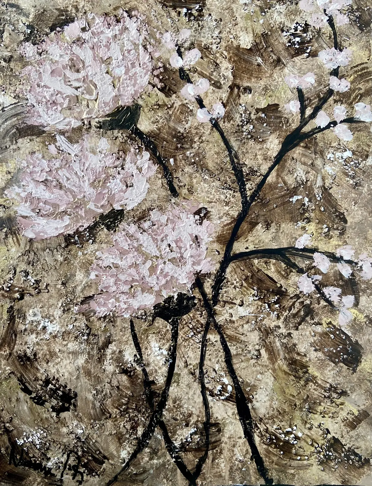 Akrylmålning Rosa Blommor av Ninni Andersson