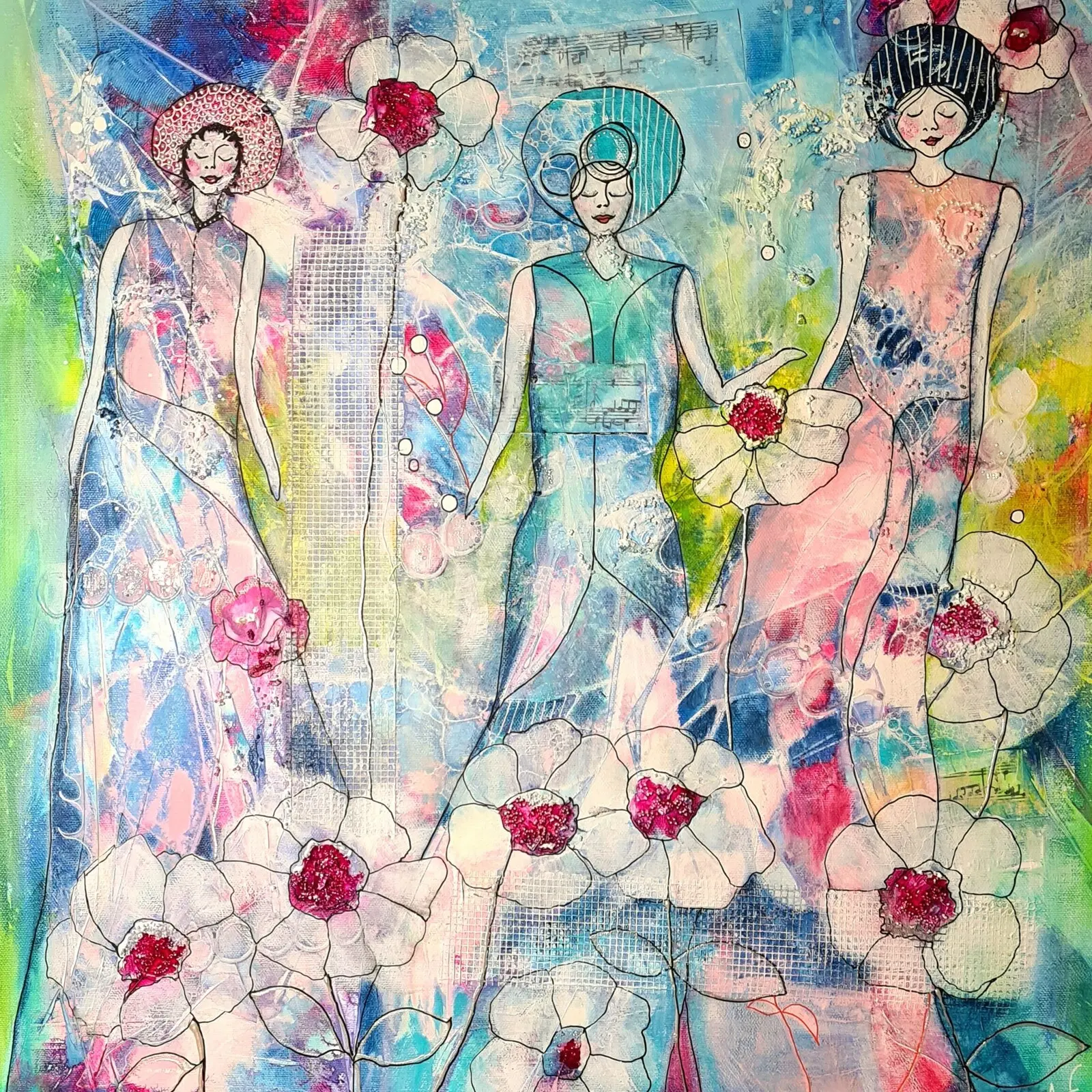 Akrylmålning Dancing sisters av Annelie Jonsson