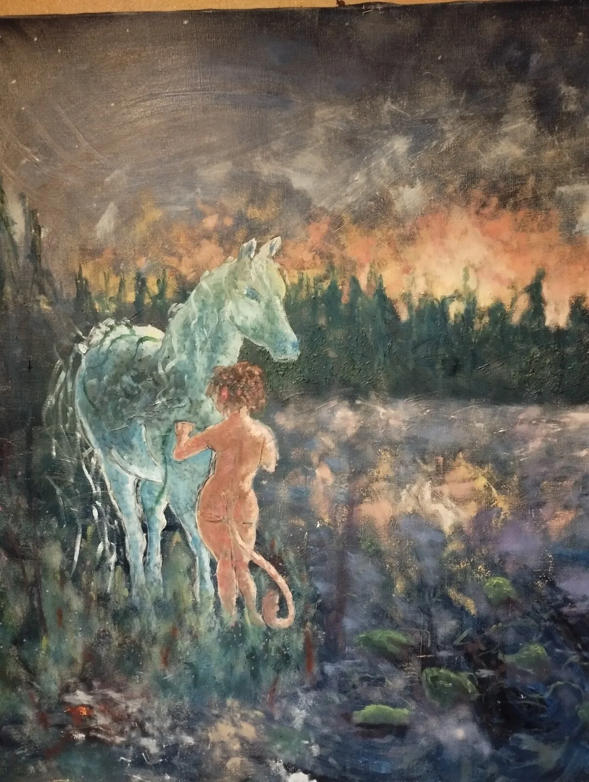 Oljemålning Alla behöver hjälp ibland av Therese Dahlgren