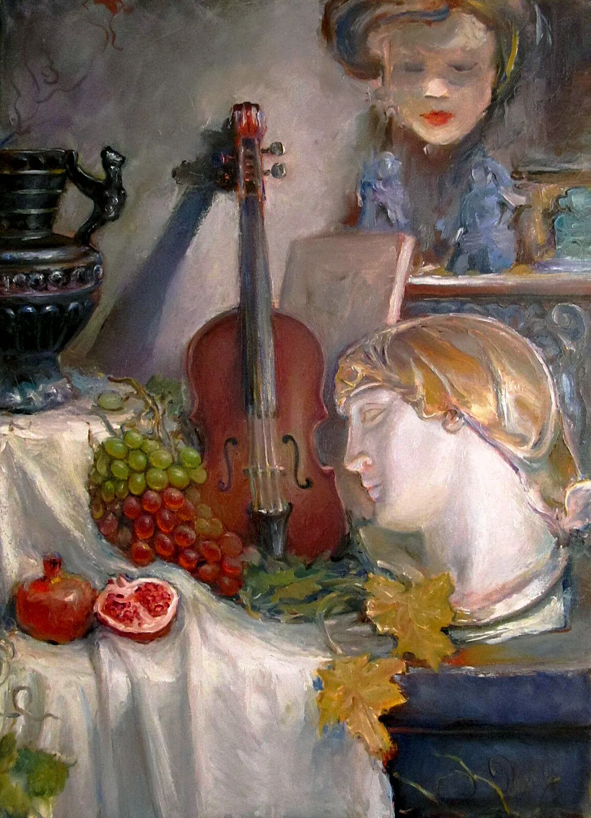 Oljemålning Stilleben med fiol av Dimitri Zukov