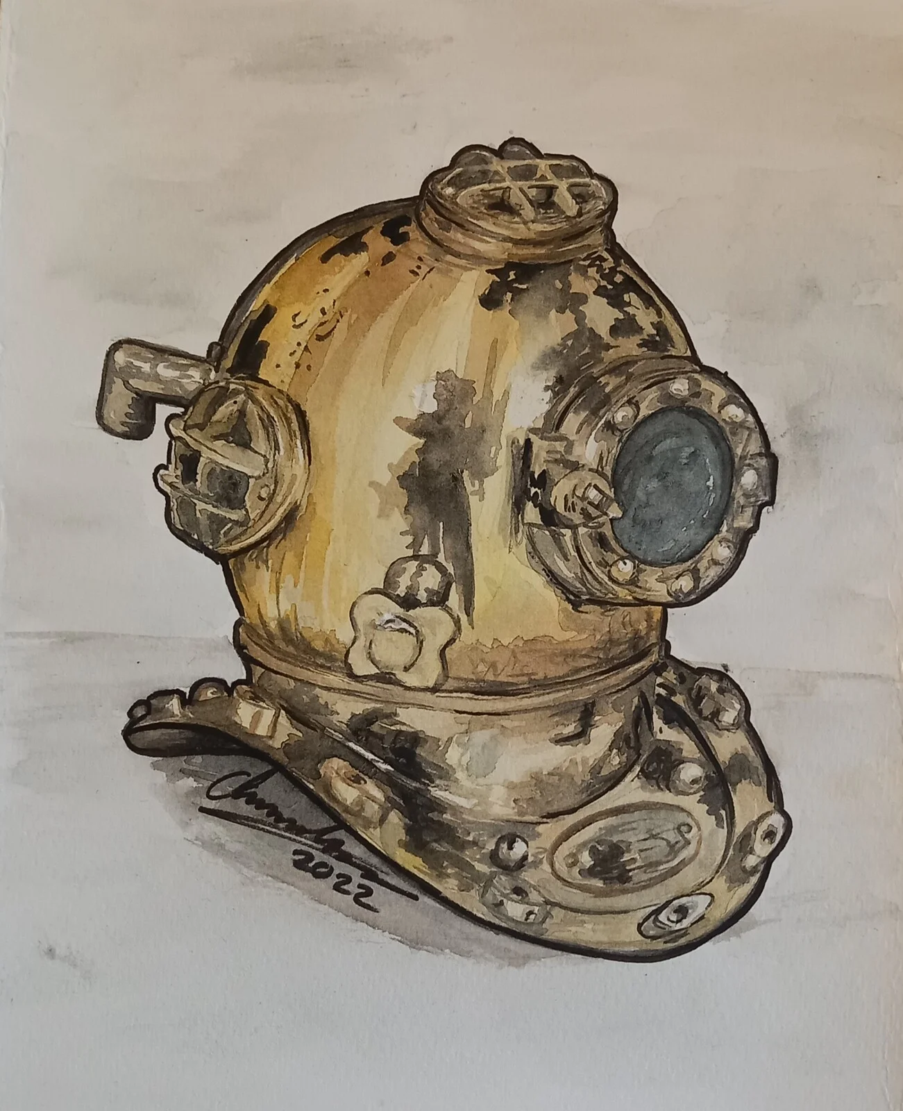 Akvarell Dykarhjälmen av Anna Holmberg