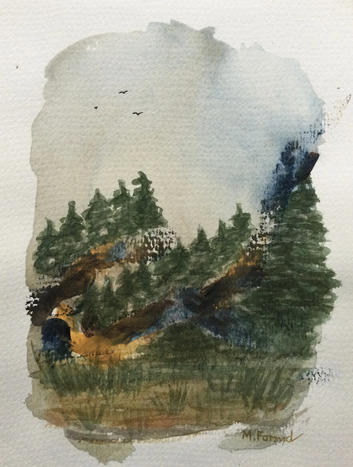 Akvarell Storskogen av Marita Forsvid Lund