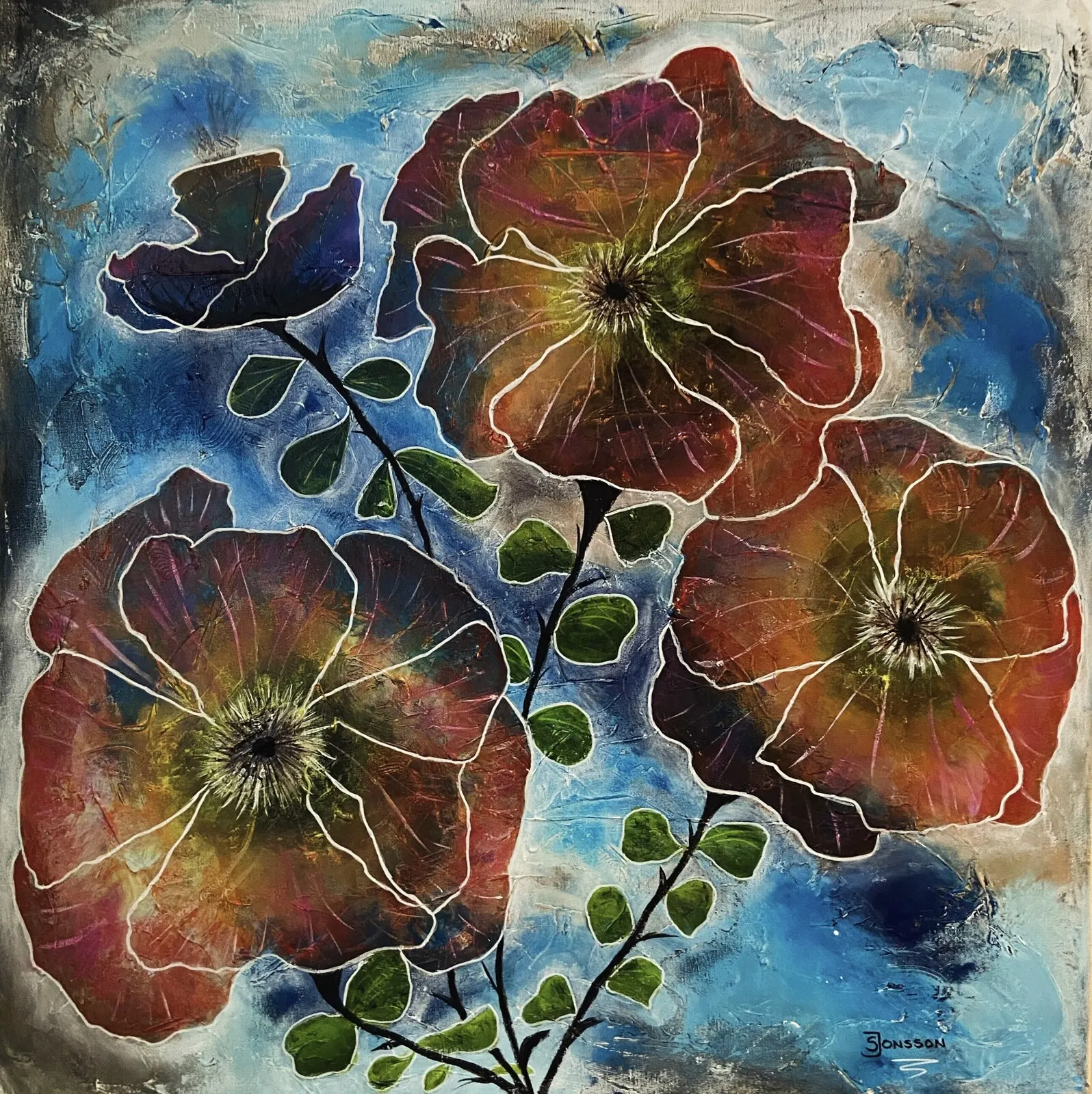 Akrylmålning Blomstra av Siw Jonsson