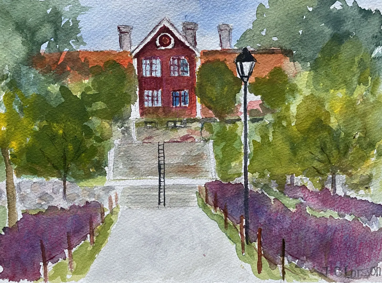 Akvarell Farsta gård av Jan-Olof Larsson