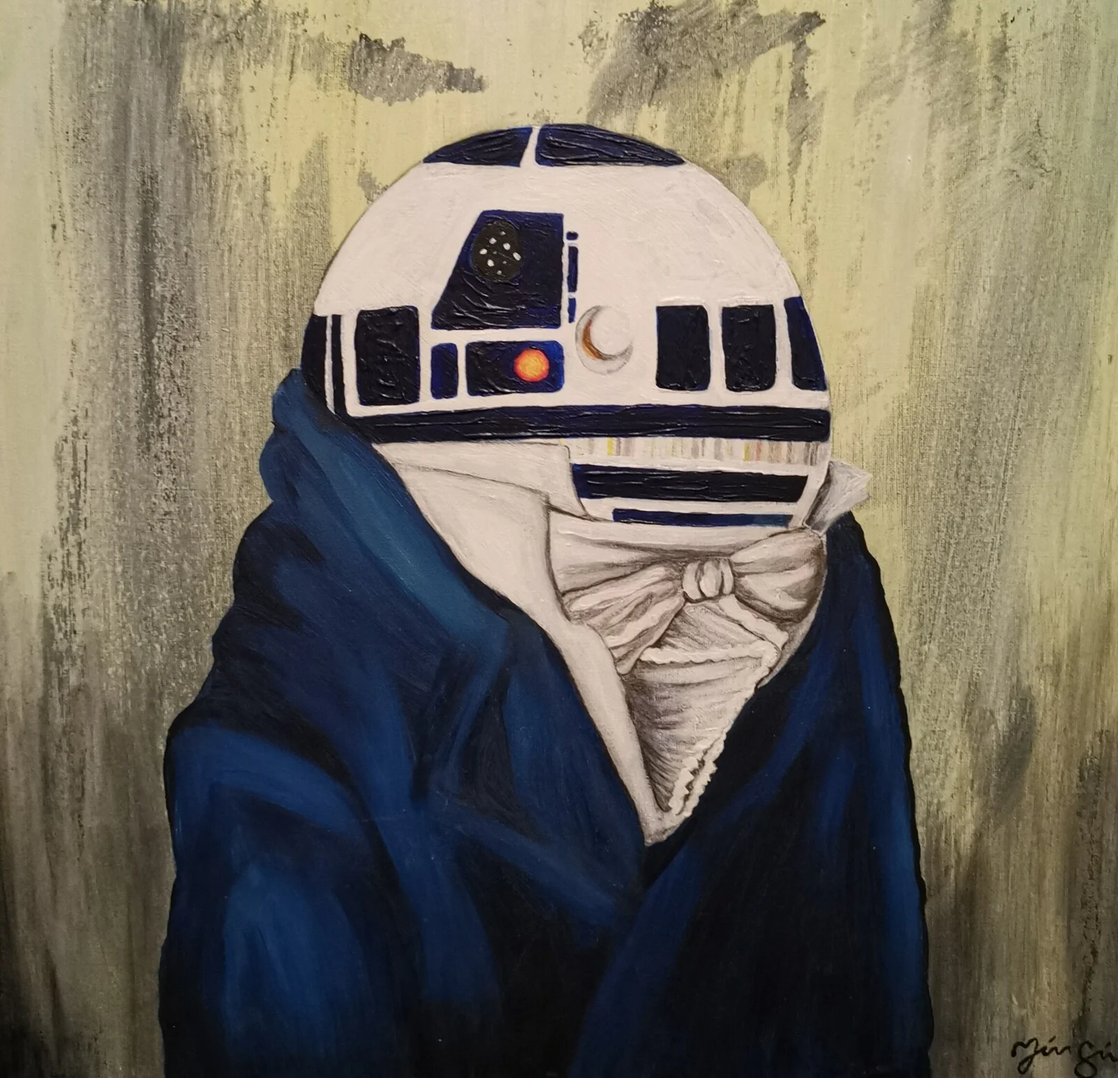 Akrylmålning R2D2 in a suit av Therese Stridh