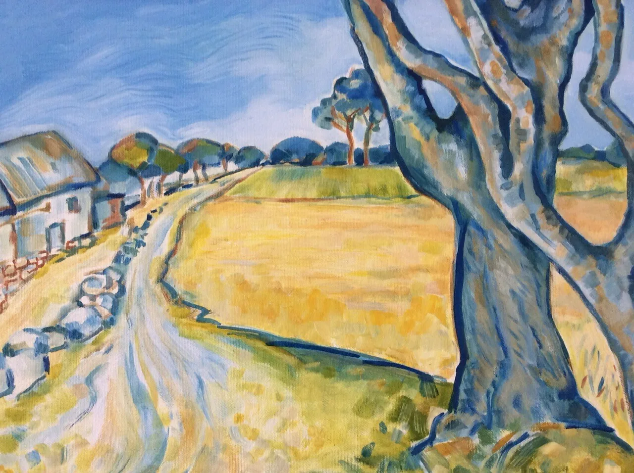 Akrylmålning Oxeln och äppelträdet, Öland av Kerstin Zetterman