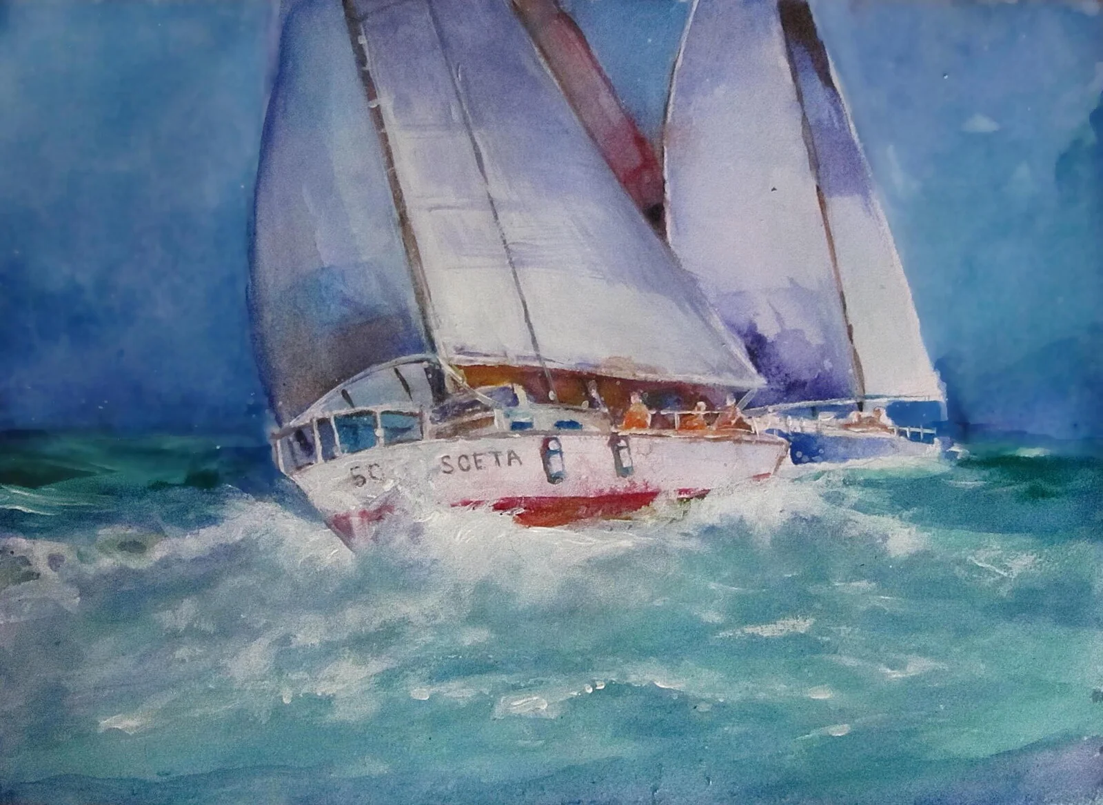 Akvarell Segelbåtsracing av Dimitri Zukov