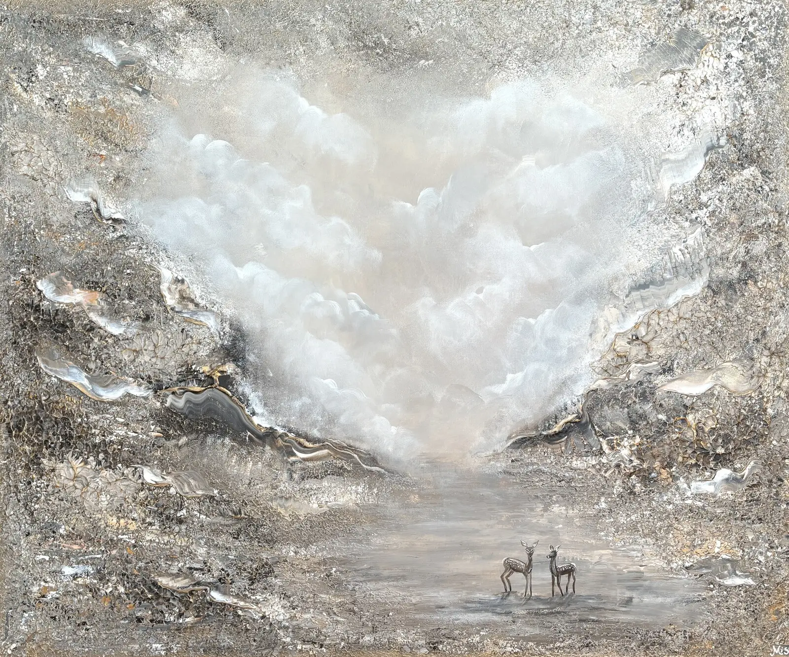 Stor abstrakt beige tavla av Artbymiss.j
