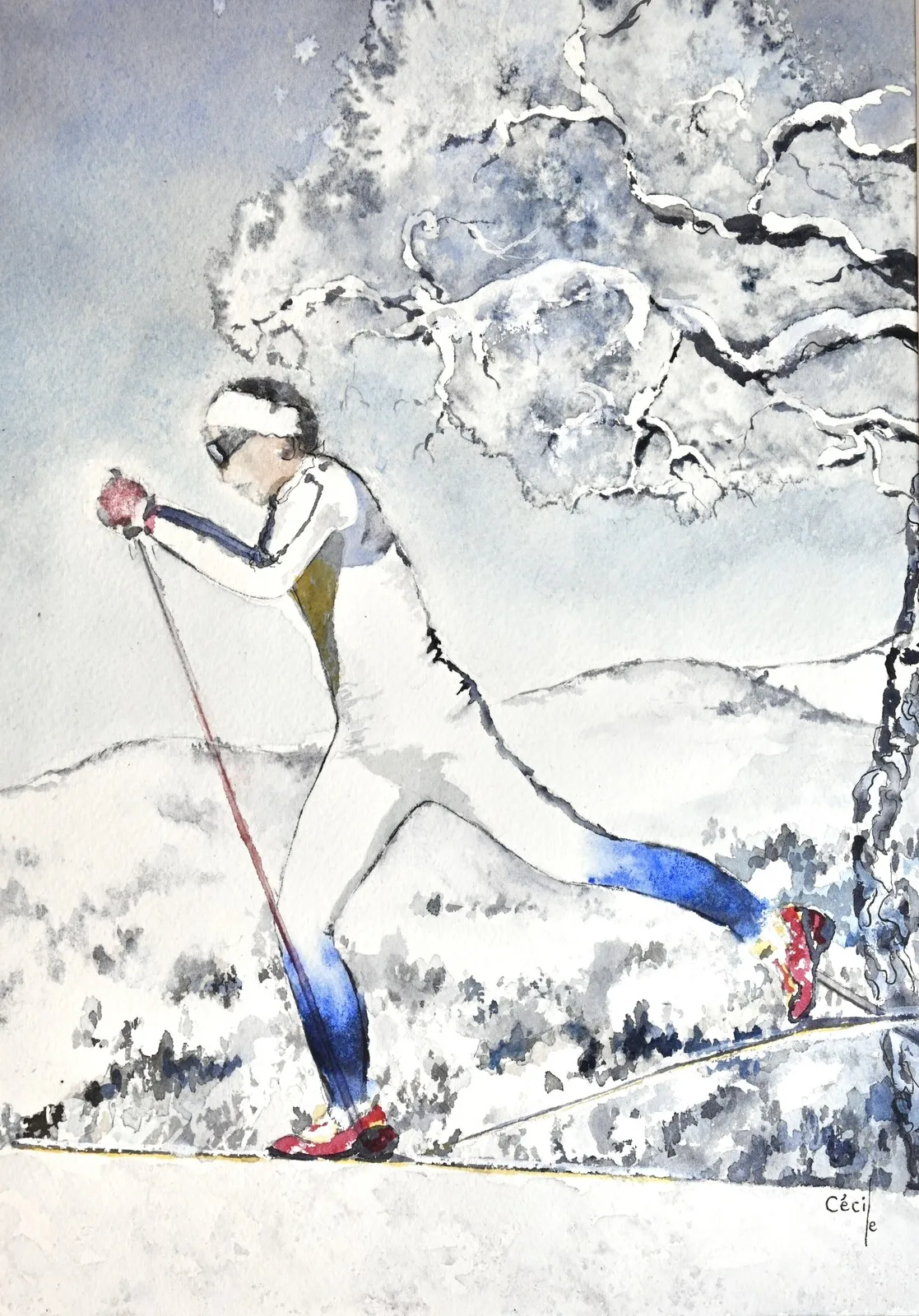 Akvarell Kraftfullt av Cécile Hansson