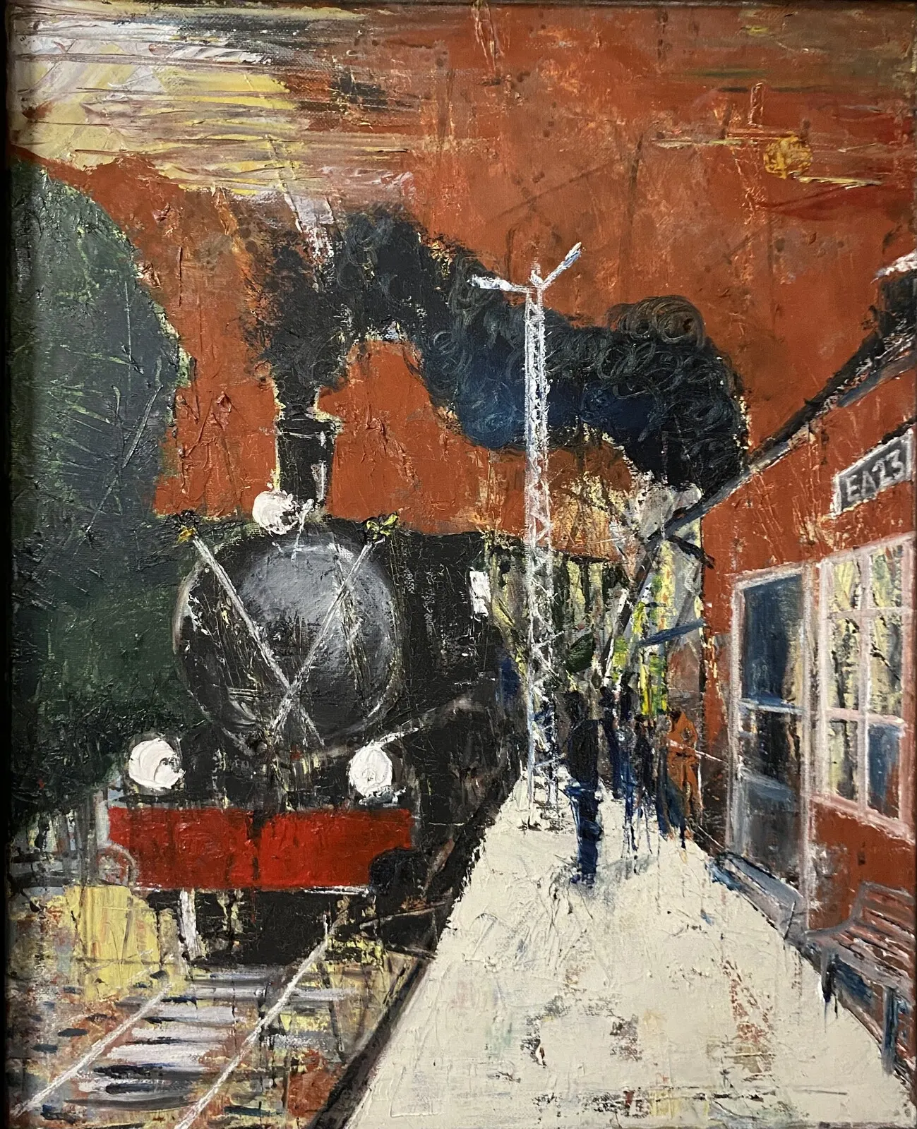 Oljemålning Tågstation av Eugen Anghel