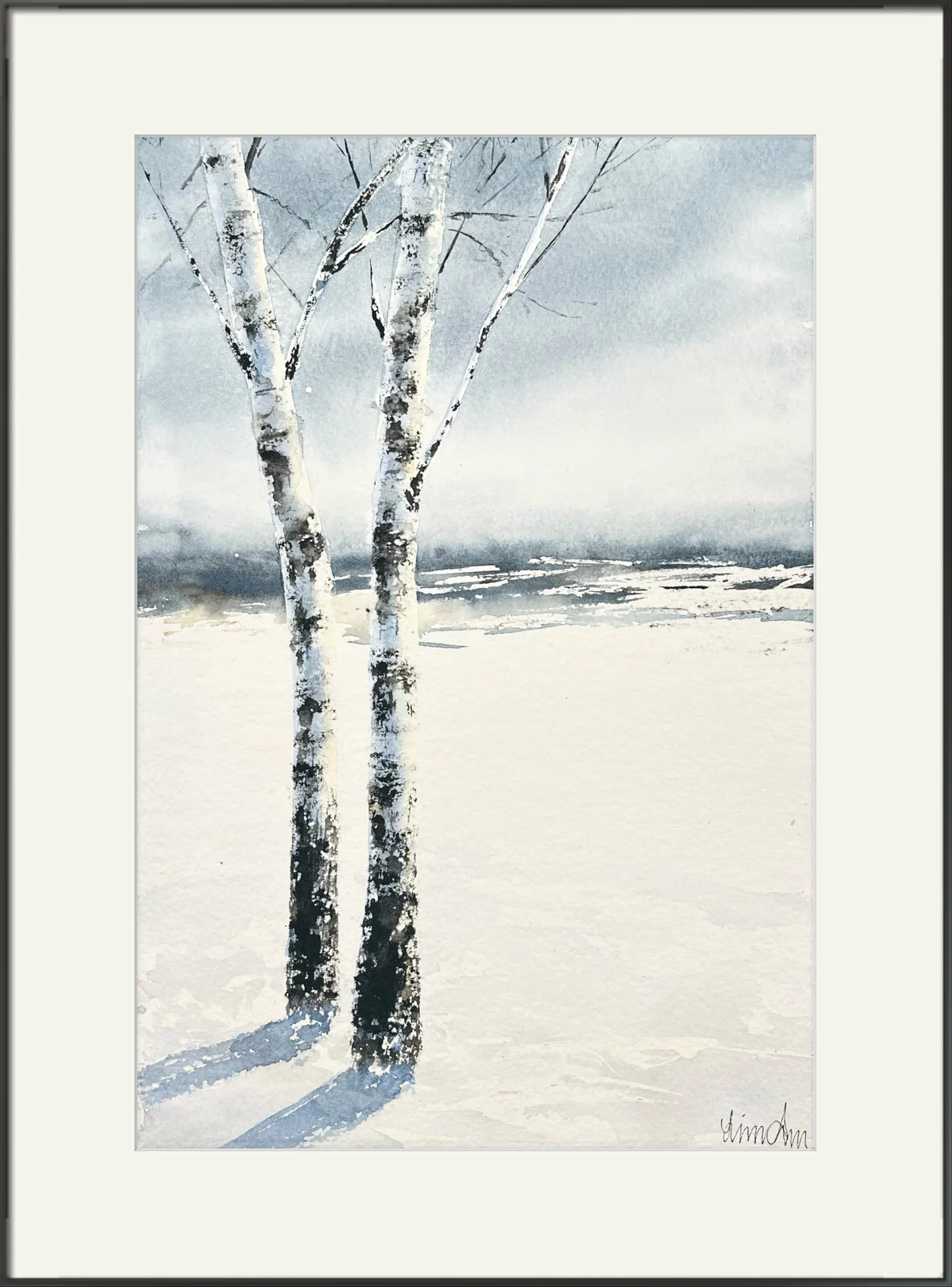 Akvarell Björkar II av Linnea Alm