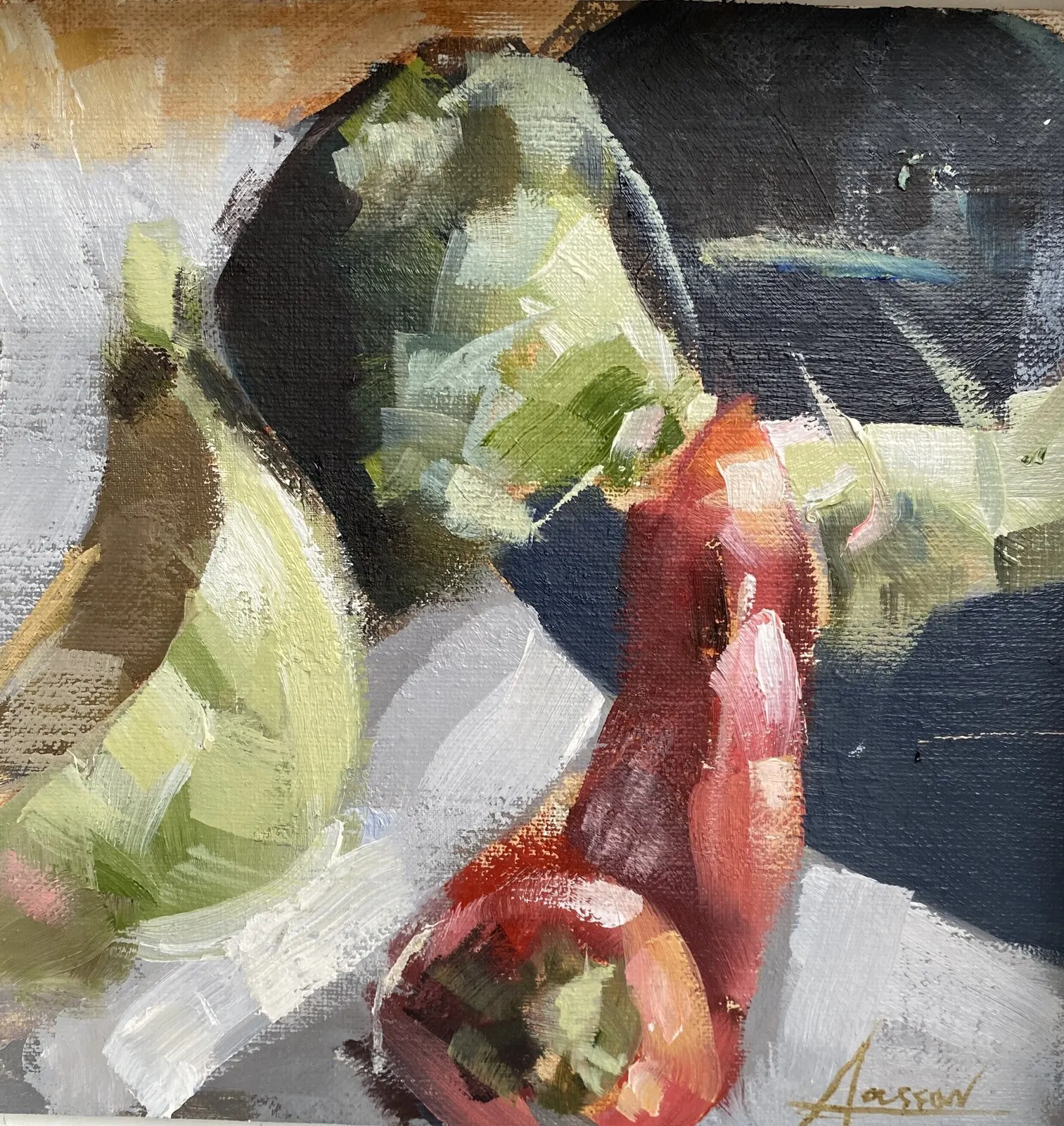 Oljemålning Paprika, vitkål och broccoli av Anders Olsson