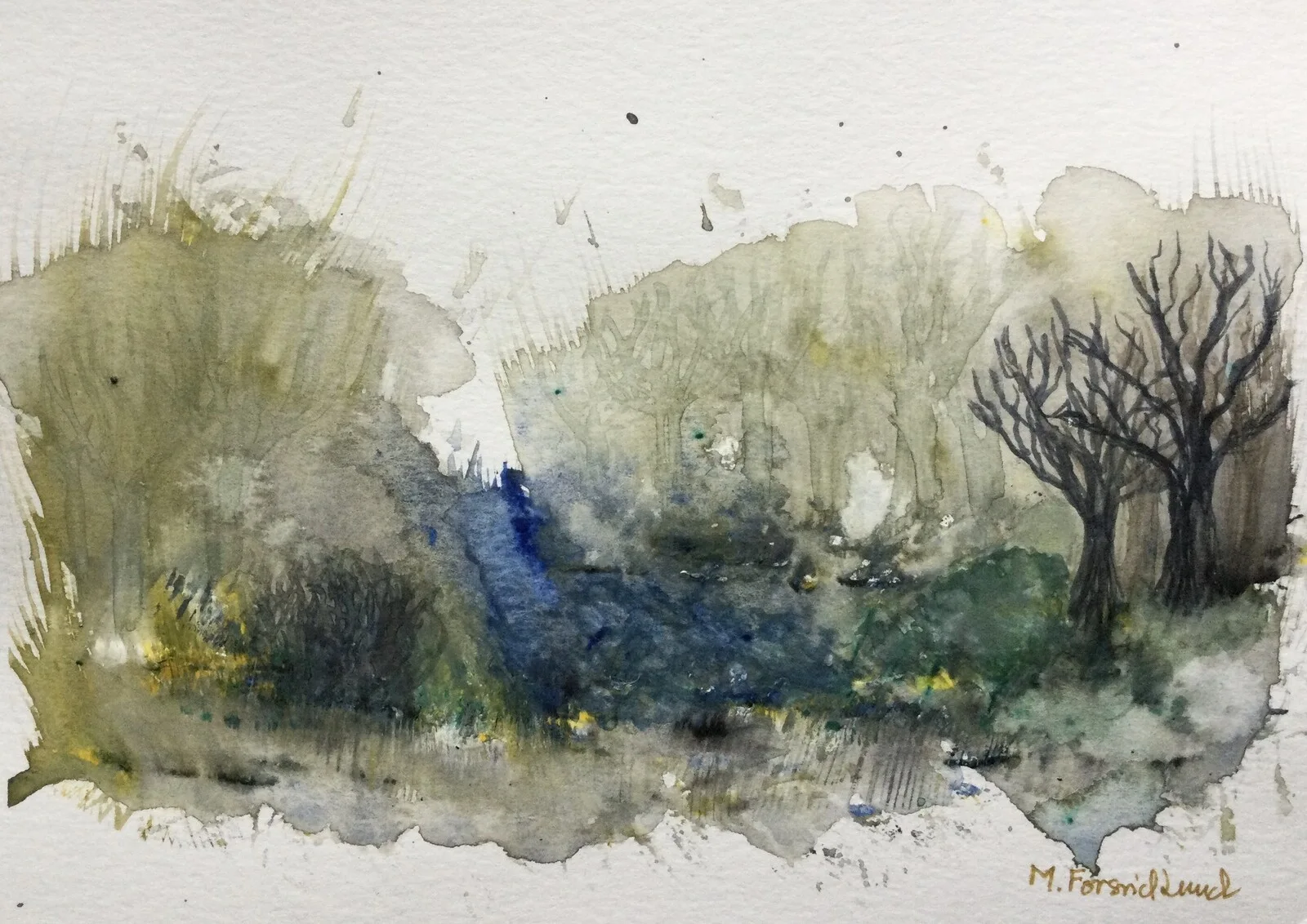 Akvarell Bäcken av Marita Forsvid Lund