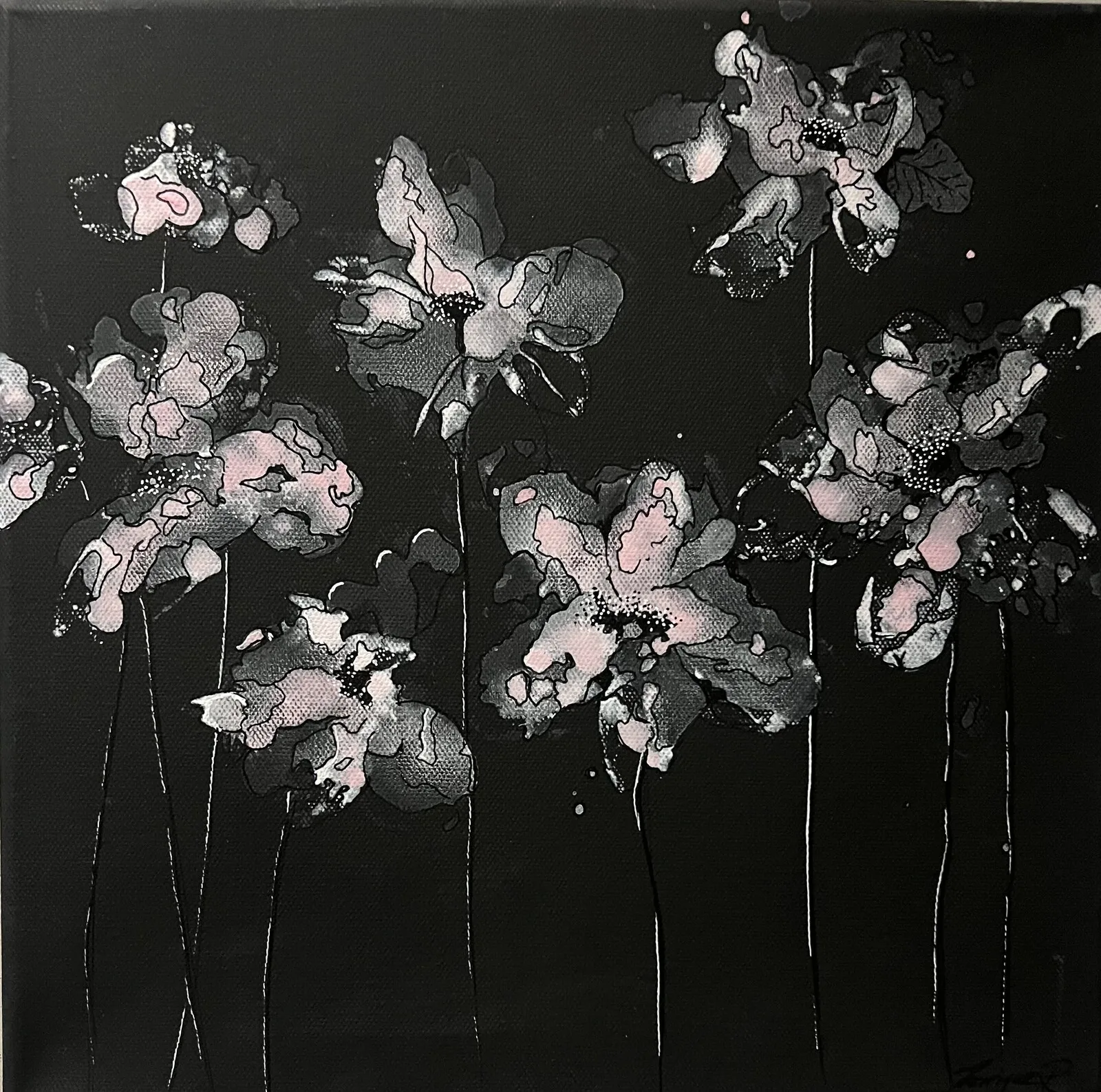 Akrylmålning Flowers in Dark av Monique Rydberg