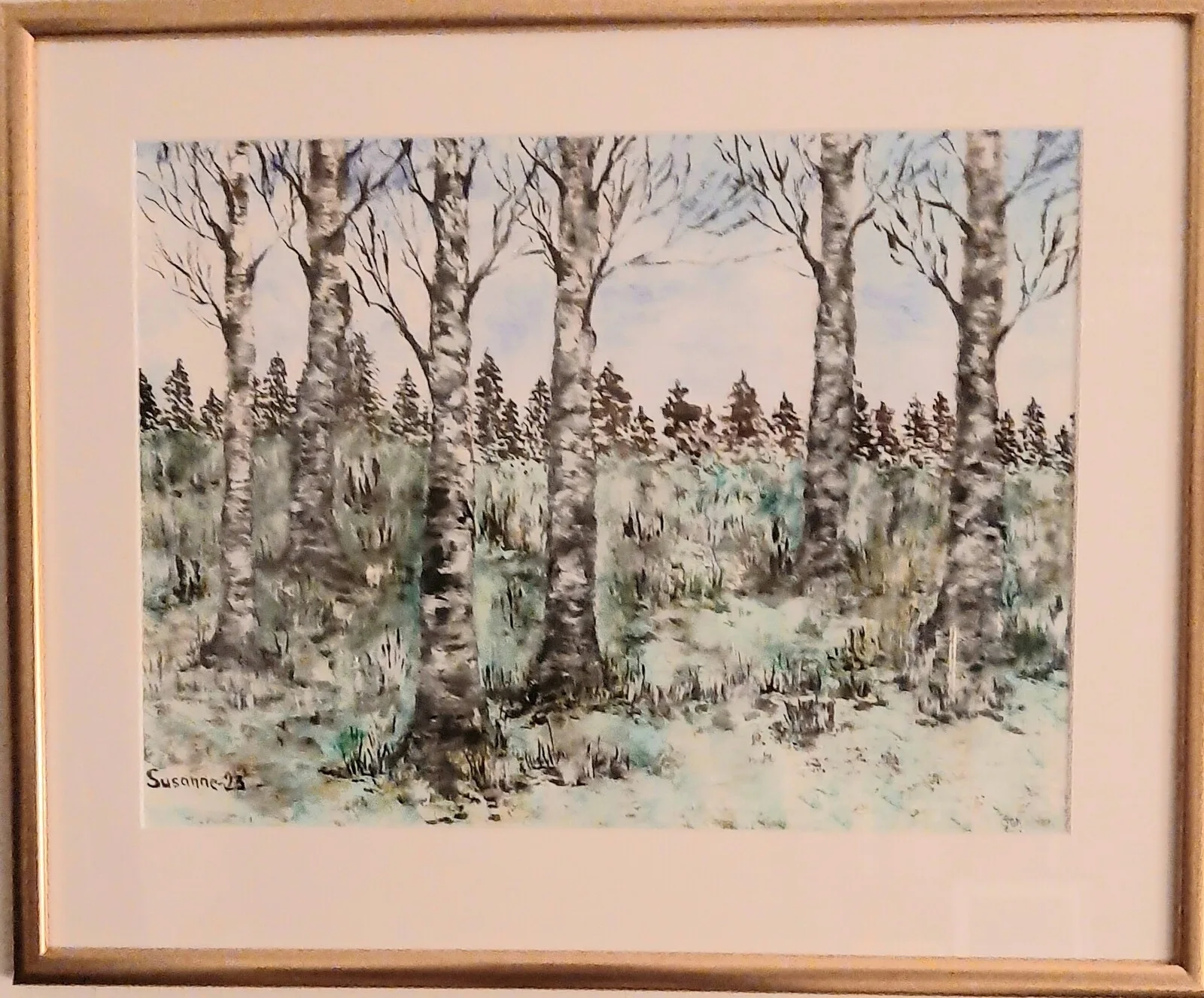 Akvarell Björkdungen av Susanne Thomee