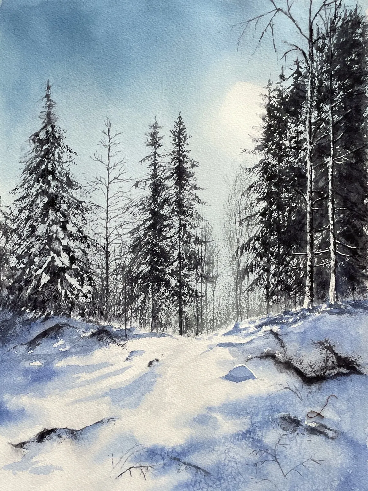 Akvarell Än så är det långt till vår av Jeanette Malmberg