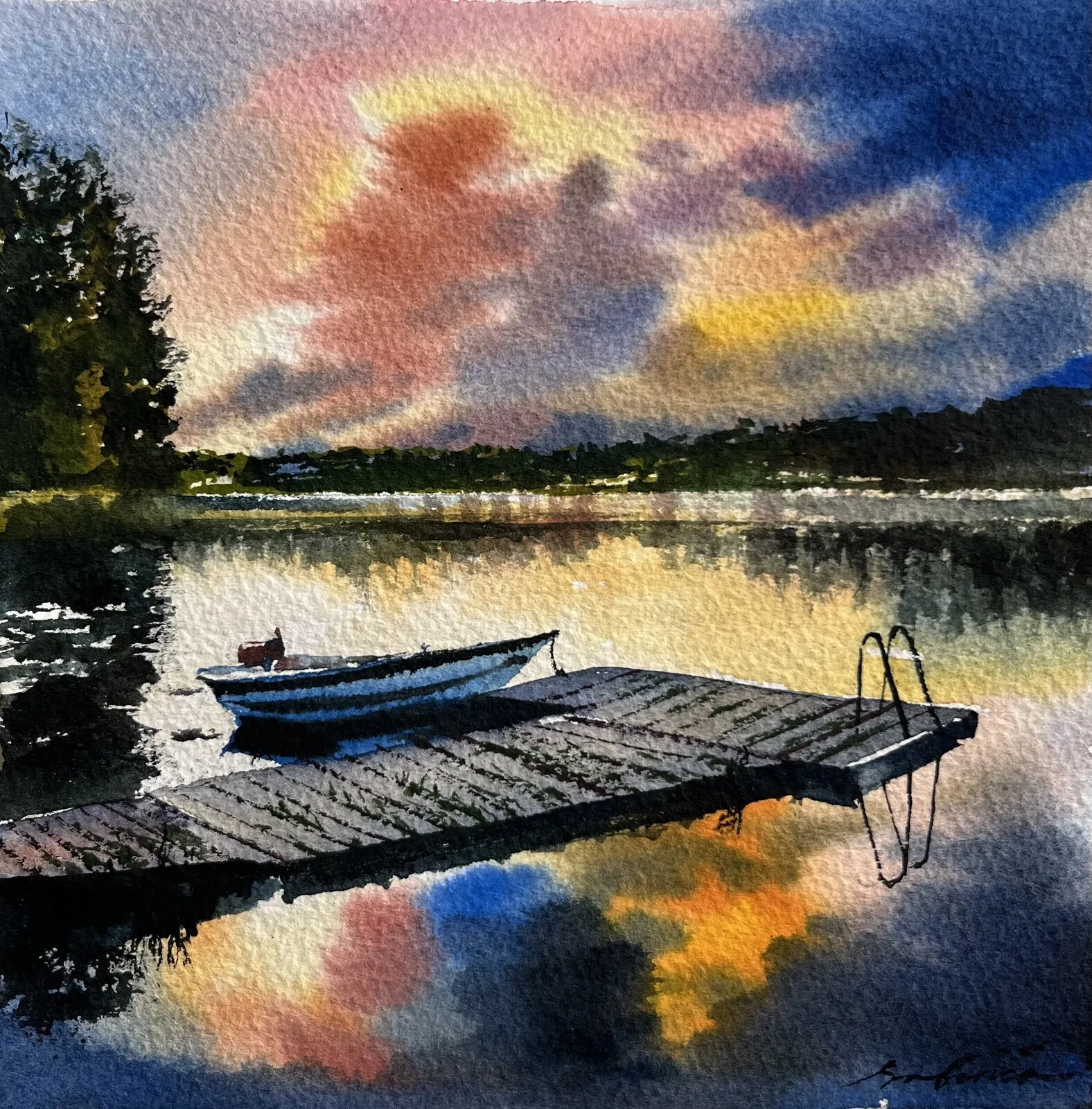 Akvarell Solnedgång i bryggan av Kourosh Safinia